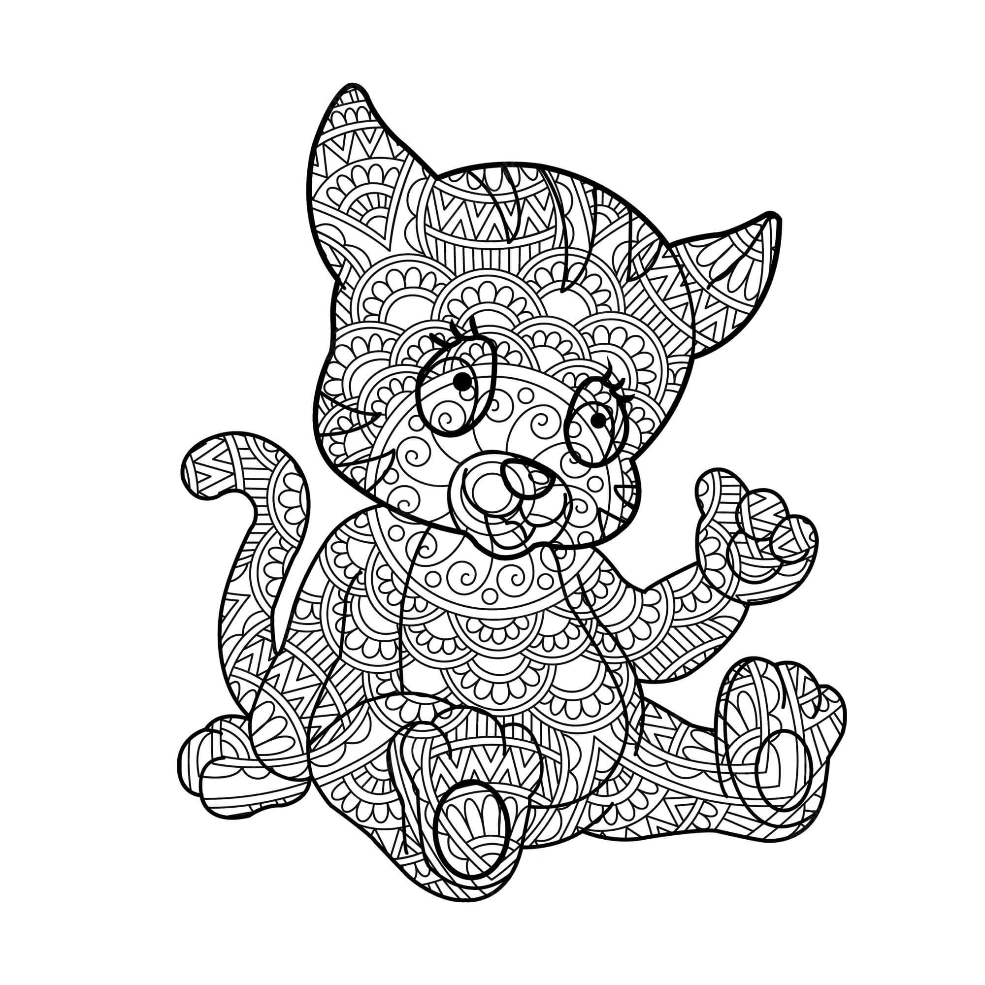 Mandala Cartoon Cat Sitting Coloring Page Mandala