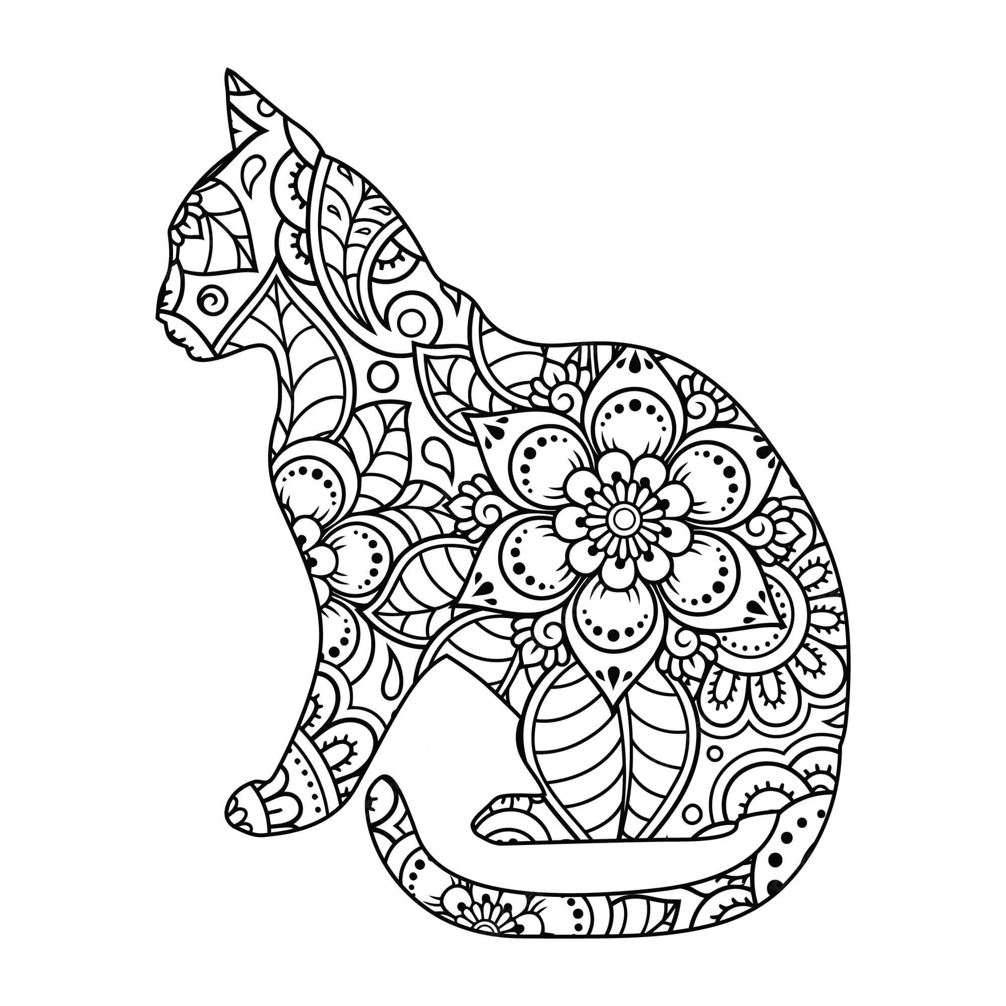 Mandala Cat Coloring Page – Sheet 12 - Download, Print Now!