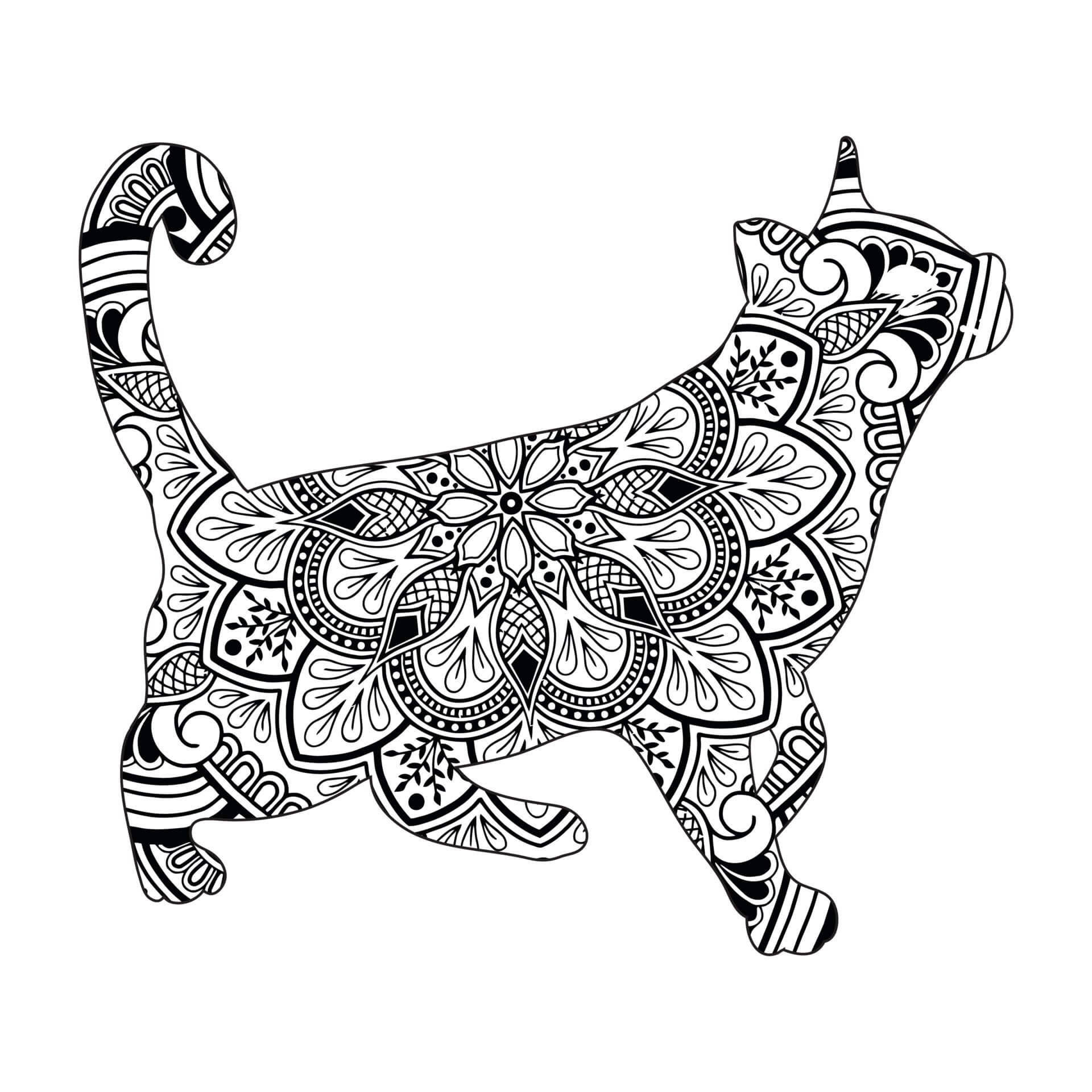 Mandala Cat Coloring Page – Sheet 8 - Download, Print Now!