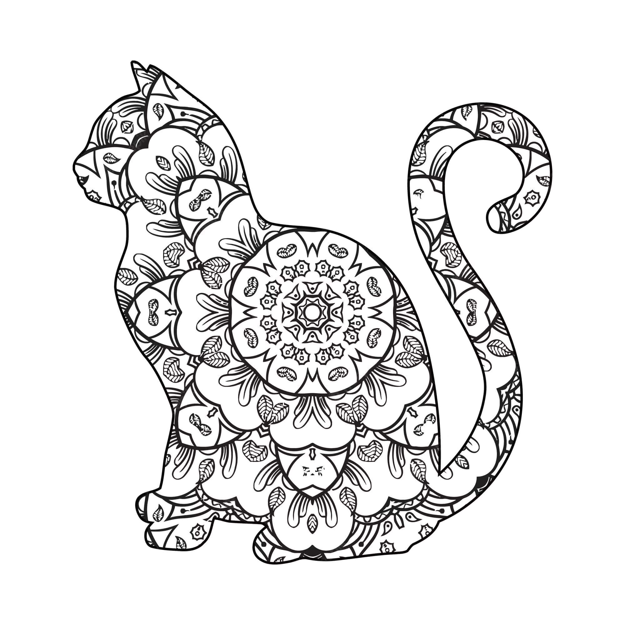 Mandala Cat Coloring Page – Sheet 5 Mandalas