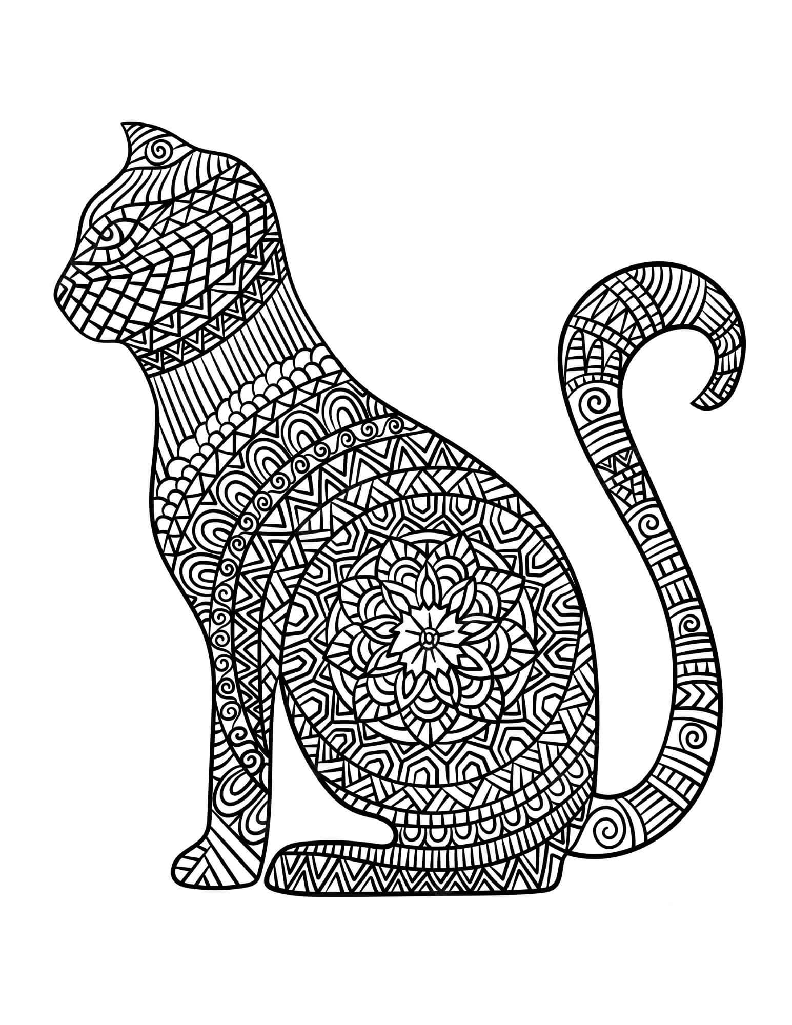 Mandala Cat Sitting Coloring Page Mandala