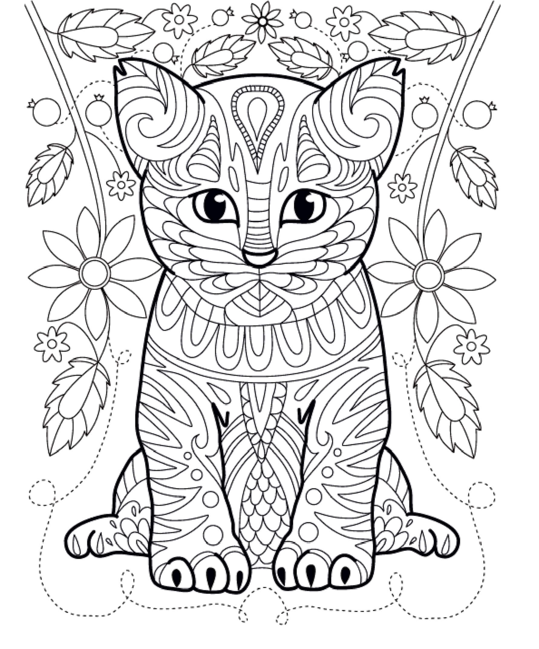 Mandala Cat With Flowers Coloring Page Mandala