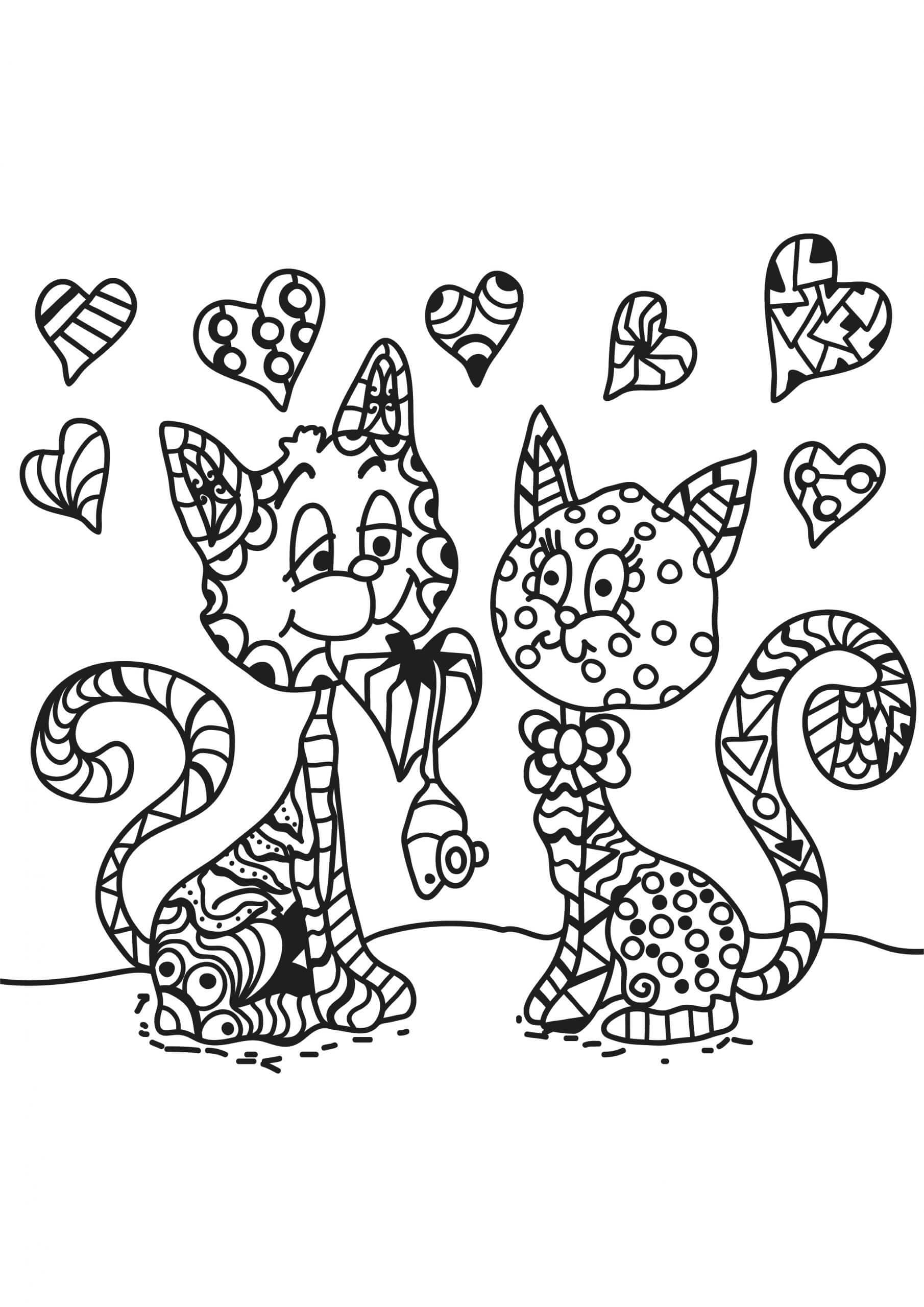 Mandala Couple Cats Coloring Page Mandalas