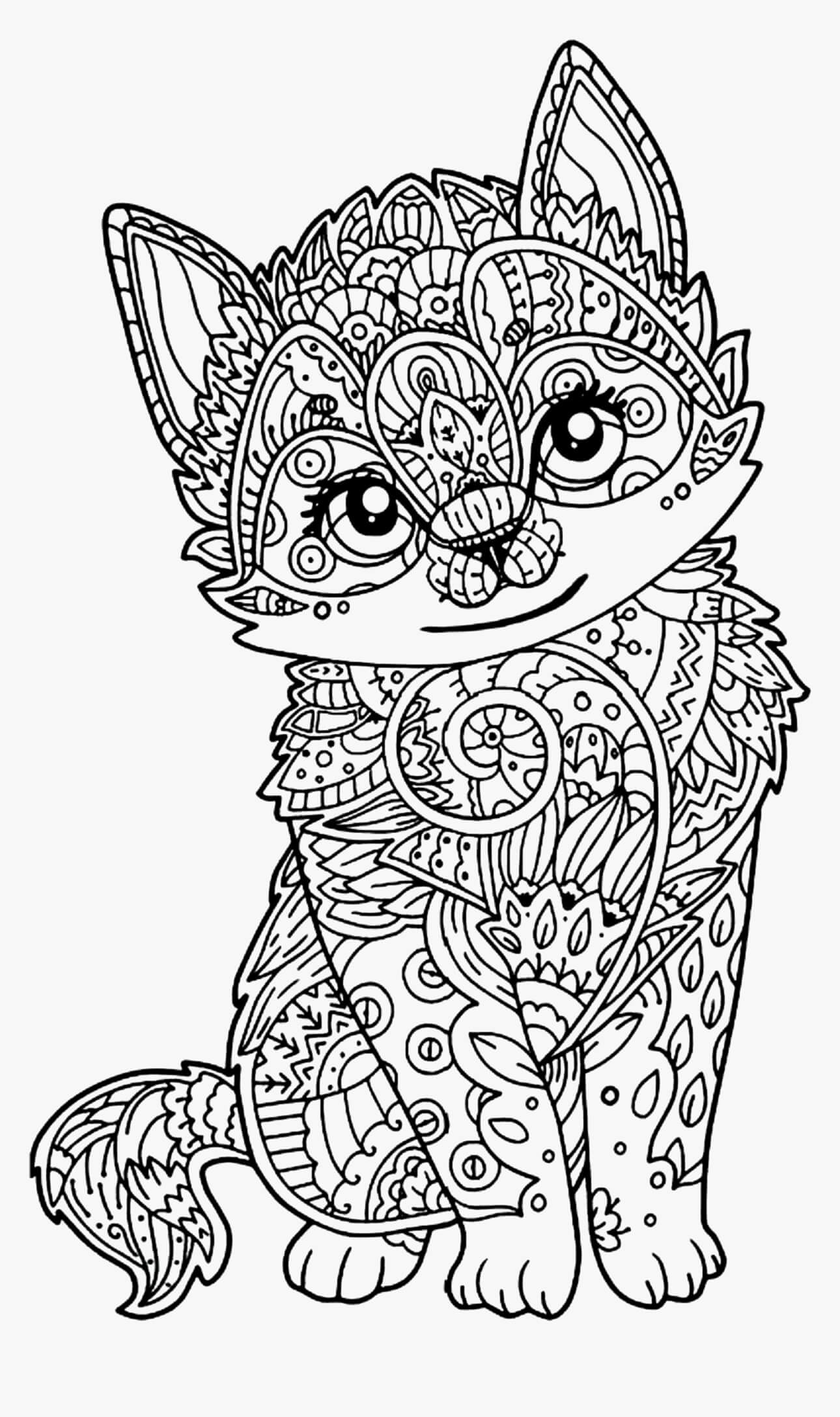 Mandala Cute Cat Sitting Coloring Pagge Mandalas