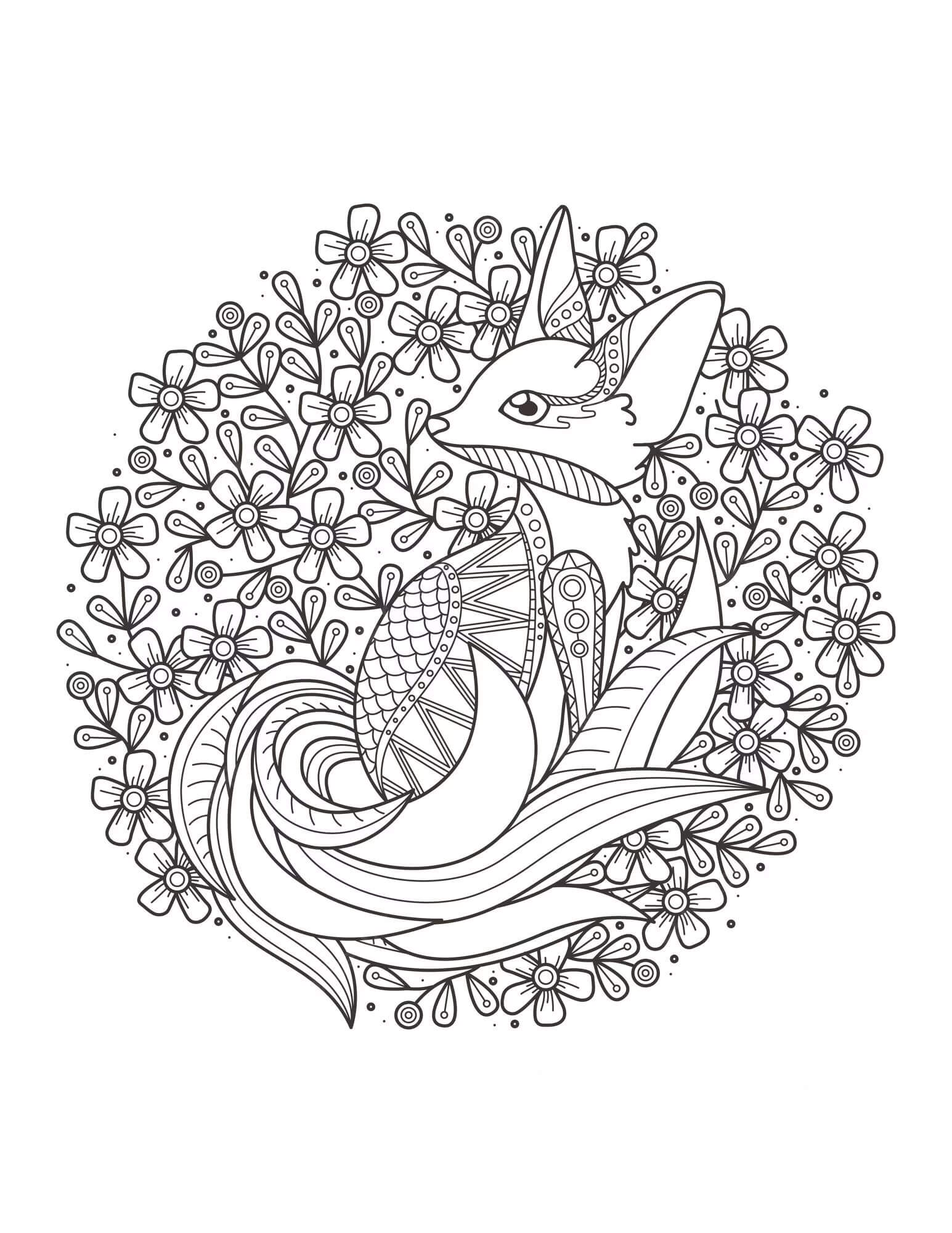 Mandala Fox With Leaves Coloring Page Mandalas