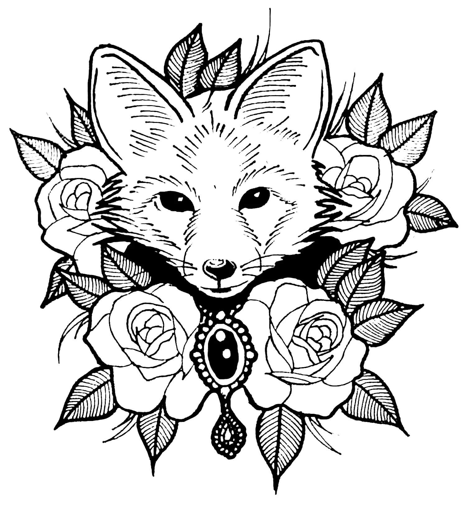 Mandala Fox With Roses Coloring Page Mandalas