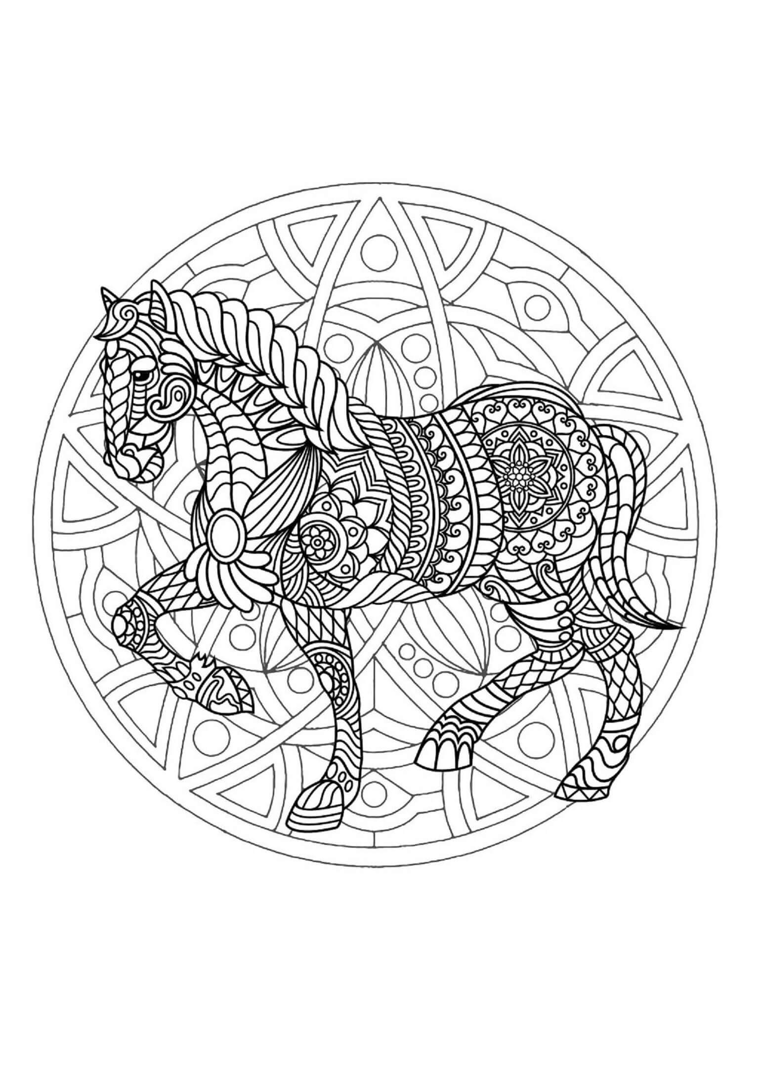 Mandala Horse Coloring Page – Sheet 7 Mandala