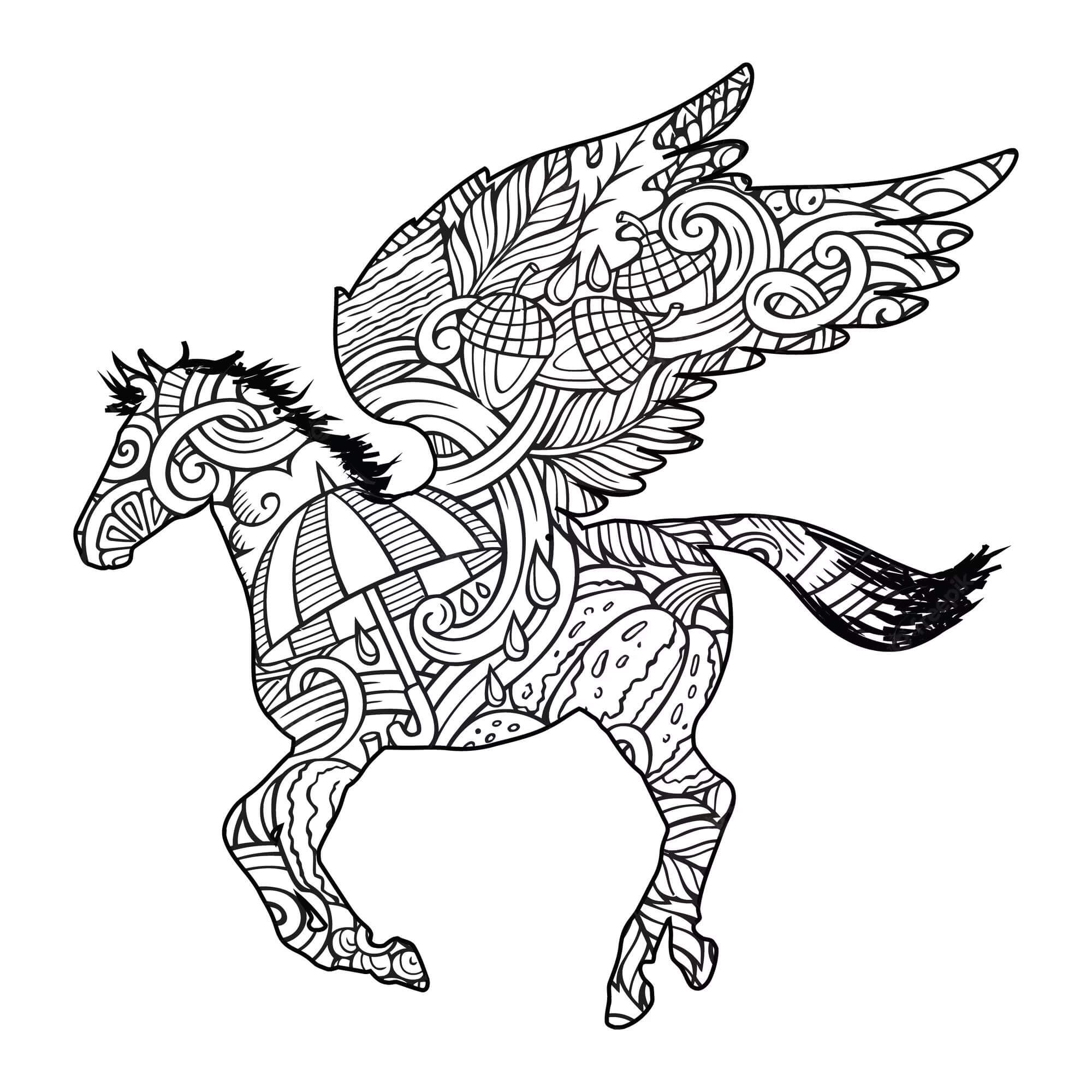 Mandala Horse Flying Coloring Page Mandala
