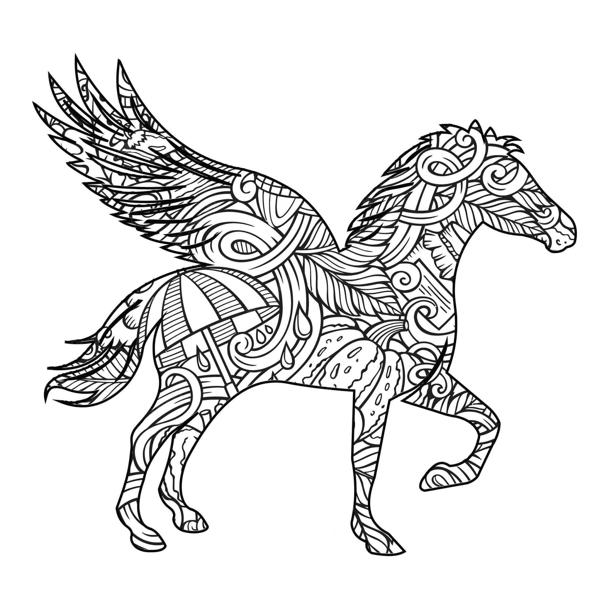 Mandala Horse With Wings Coloring Page Mandala