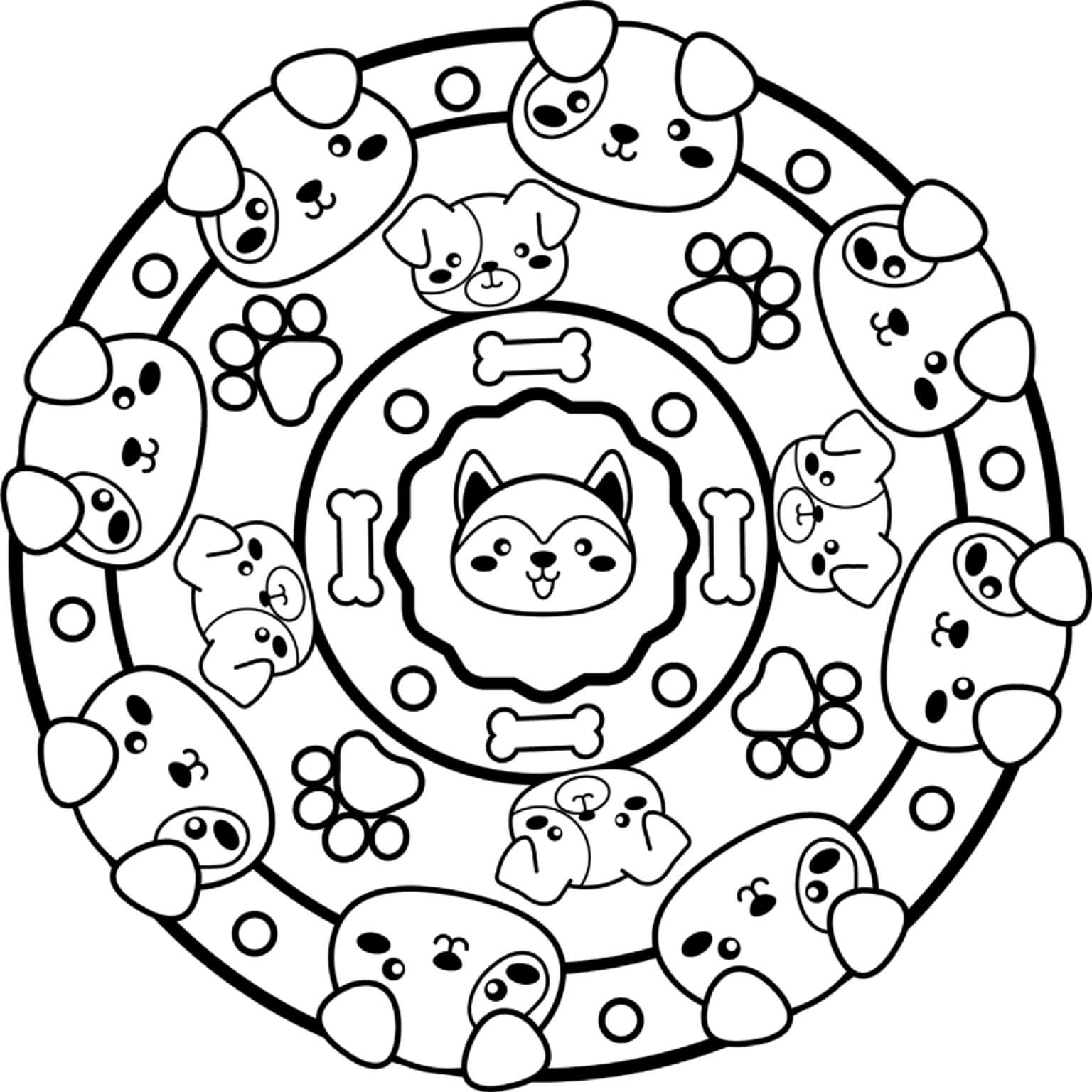 Mandala Kawaii Dog Coloring Page Mandala