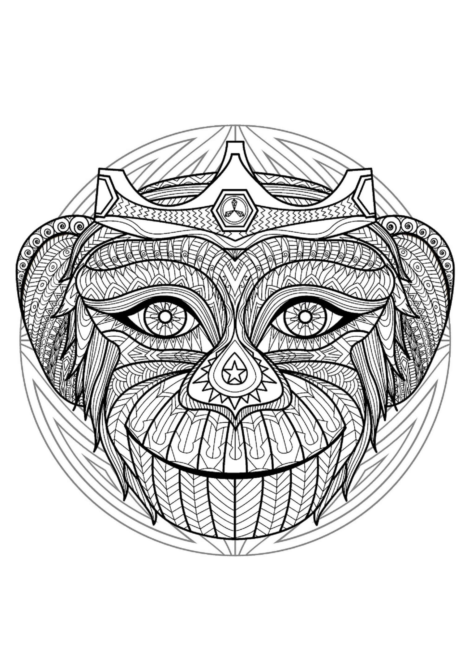 Mandala King Monkey Coloring Page Mandala