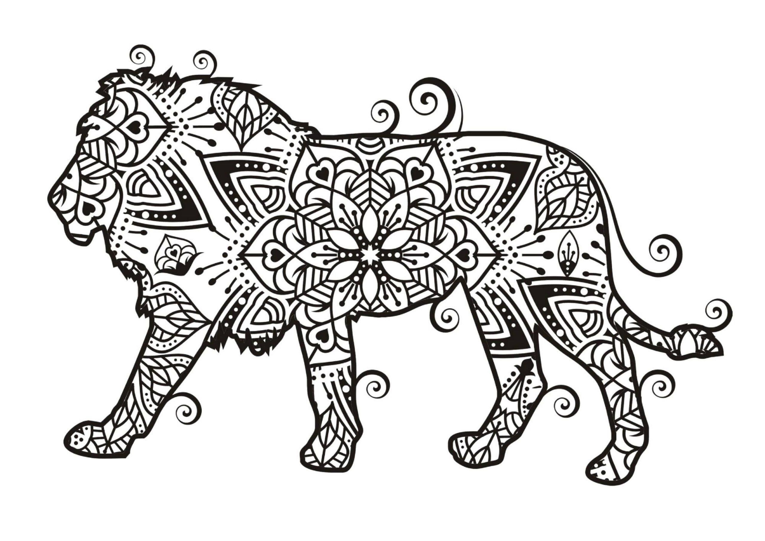 Mandala Lion Walking Coloring Page Mandala