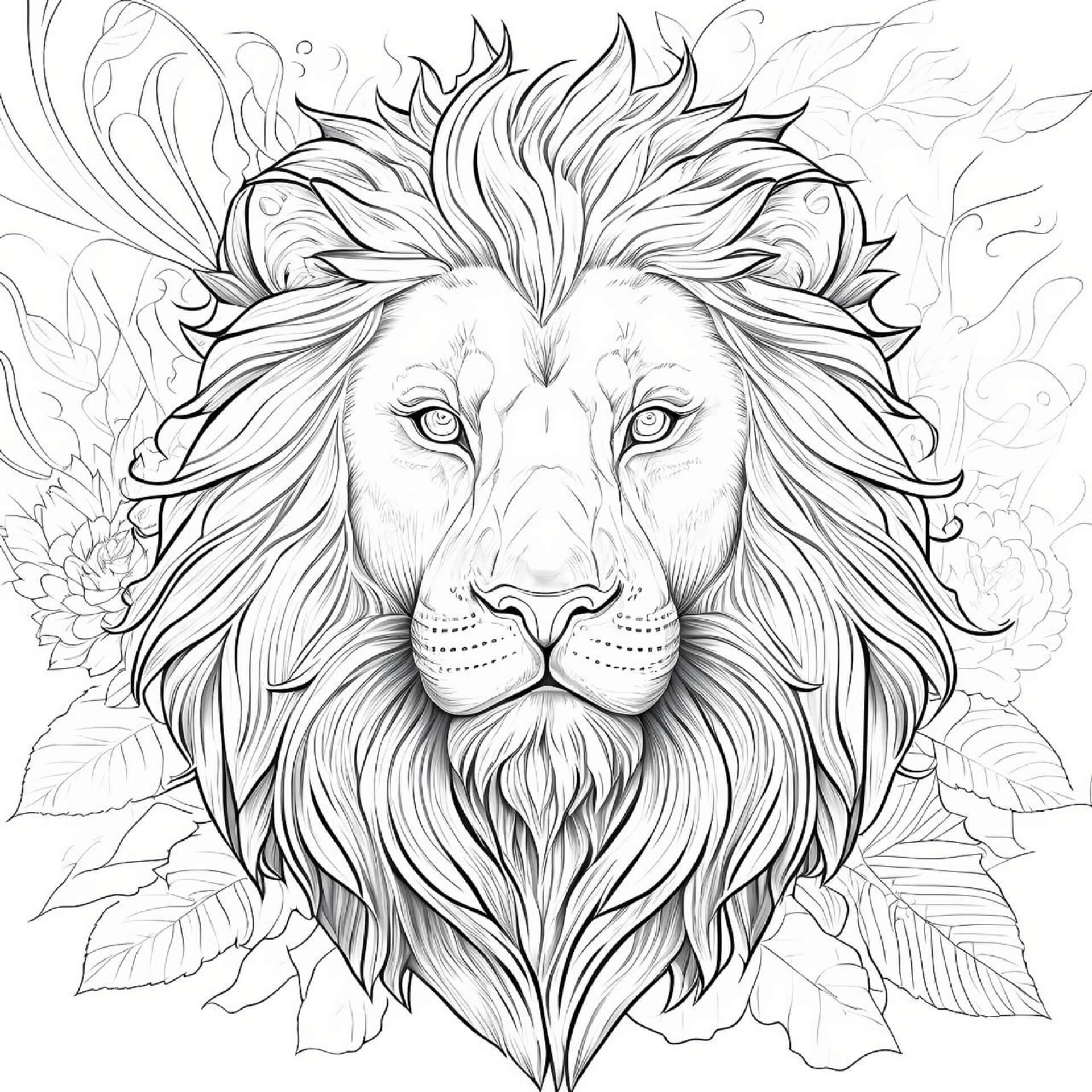 Mandala Lion With Leaves Coloring Page Mandala