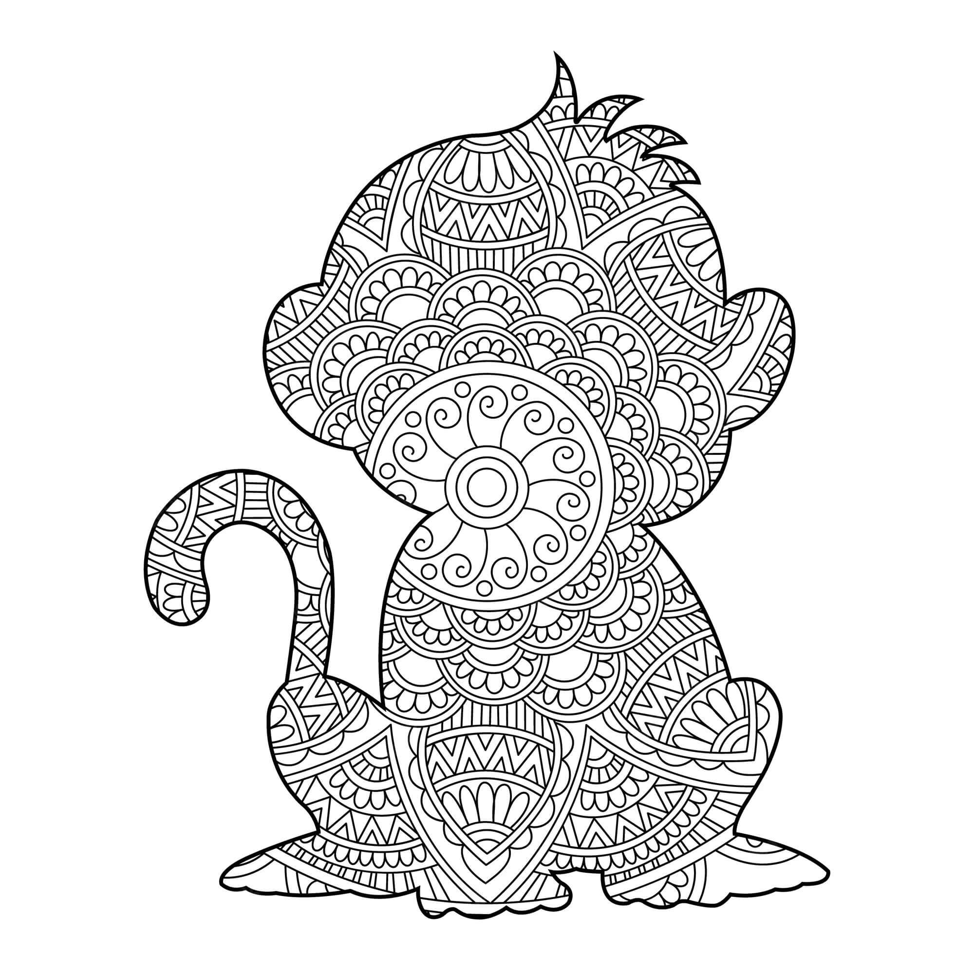 Mandala Monkey Sitting Coloring Page Mandala