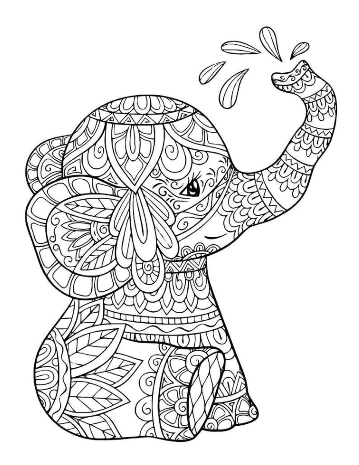 Mandala Smile Elephant Sitting Coloring Page Mandalas