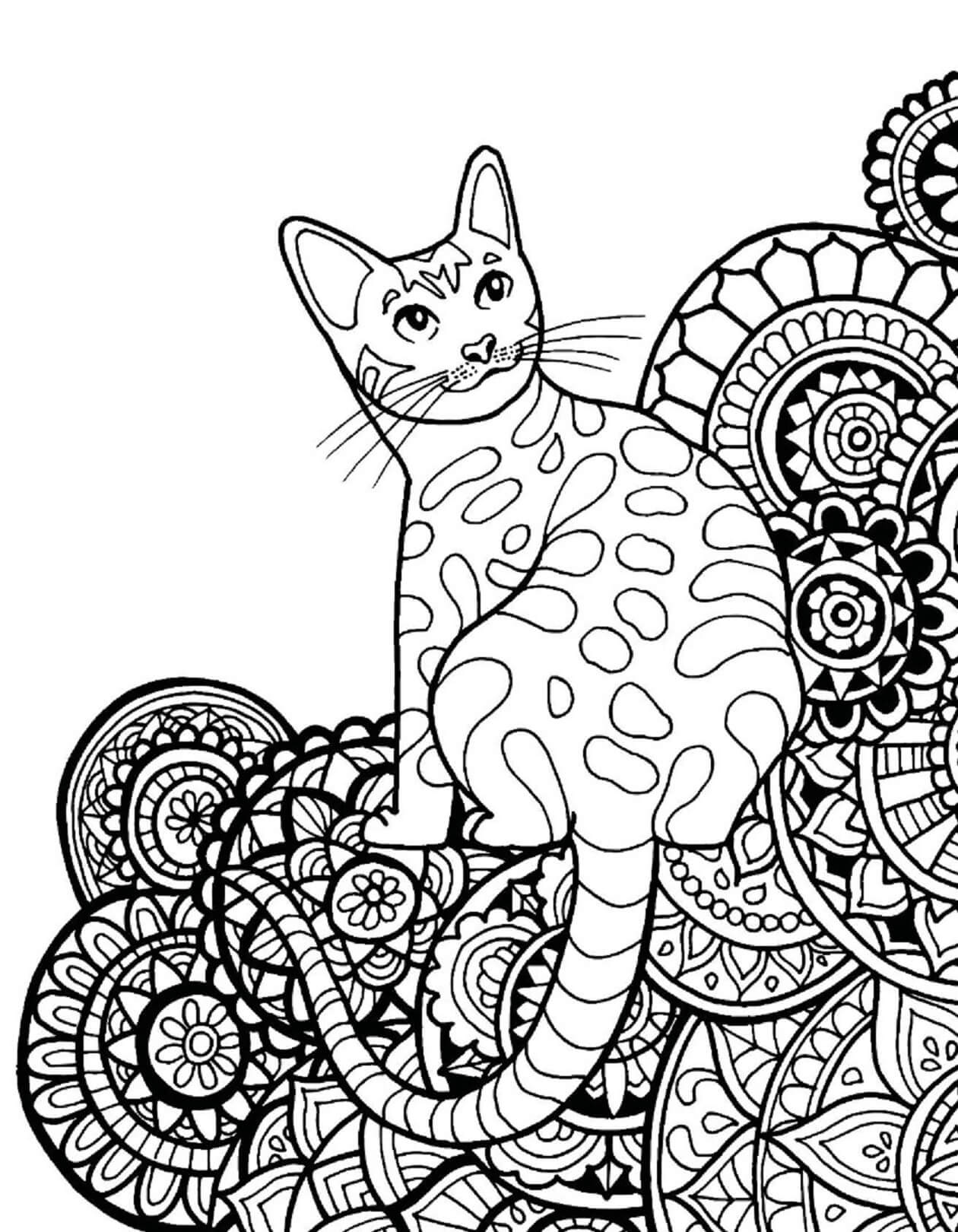 Mandala Smiling Cat Coloring Page Mandalas