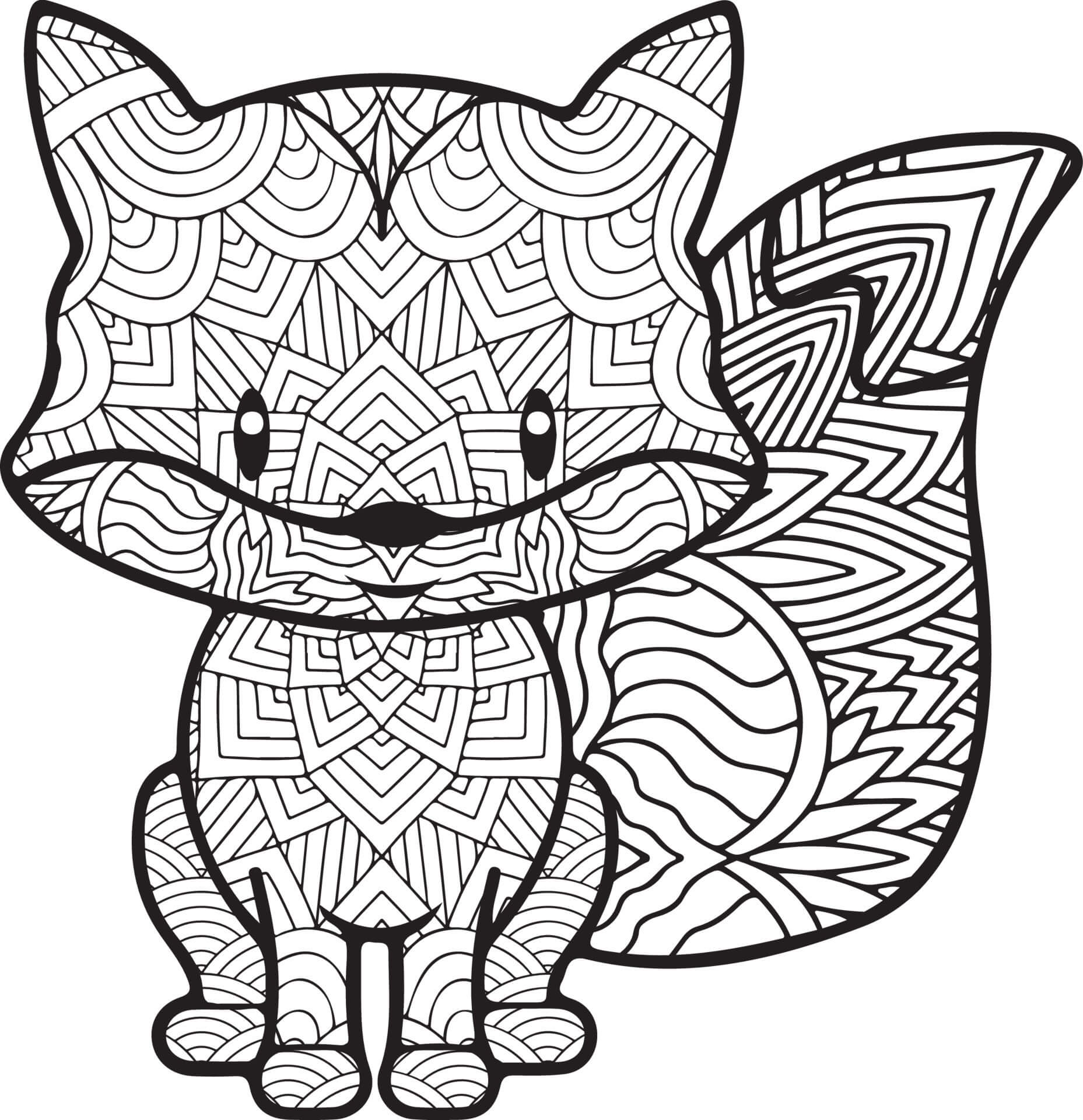 Mandala Smiling Little Fox Coloring Page Mandalas