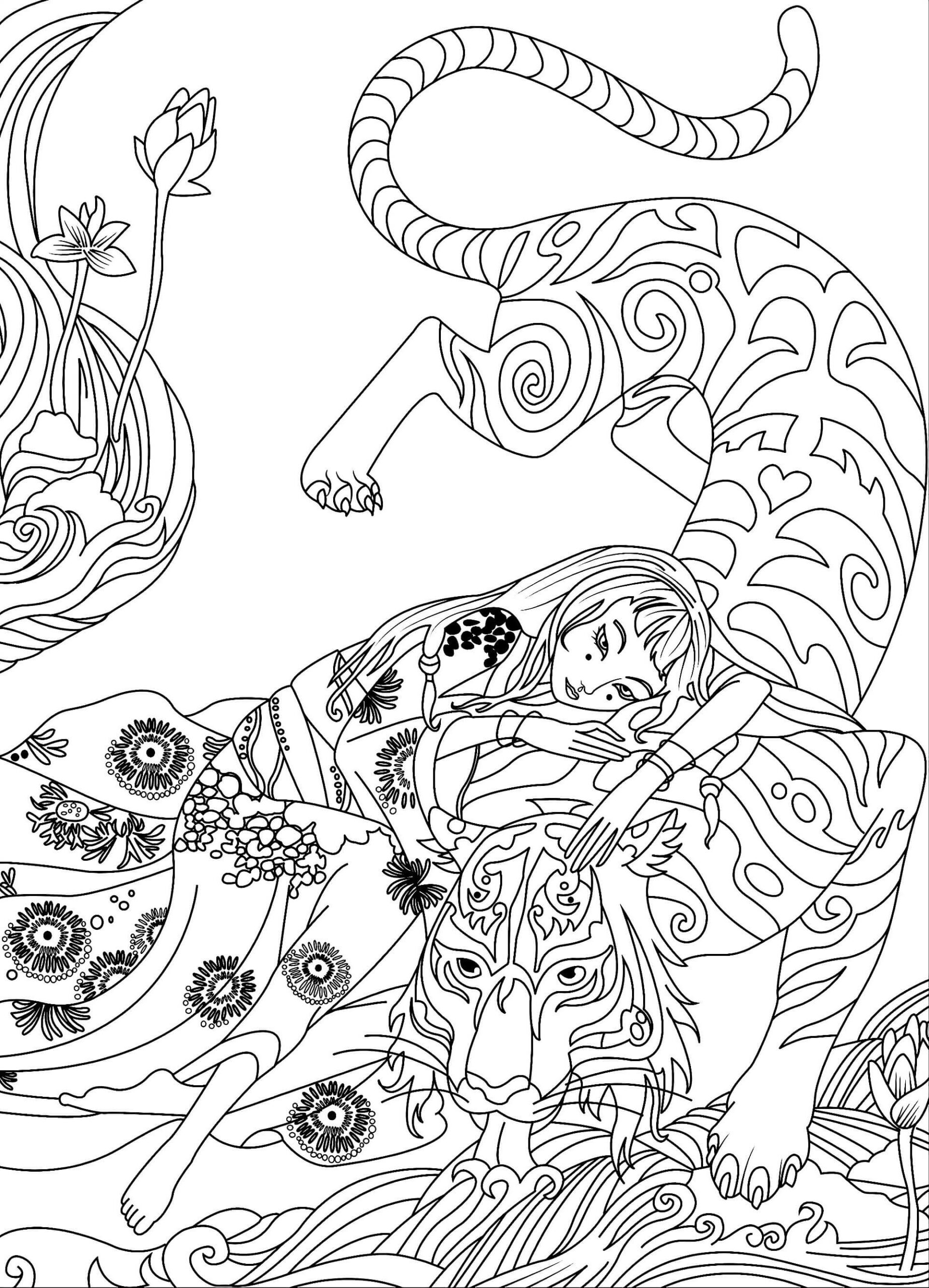 Mandala Tiger And Girl Coloring Page Mandalas