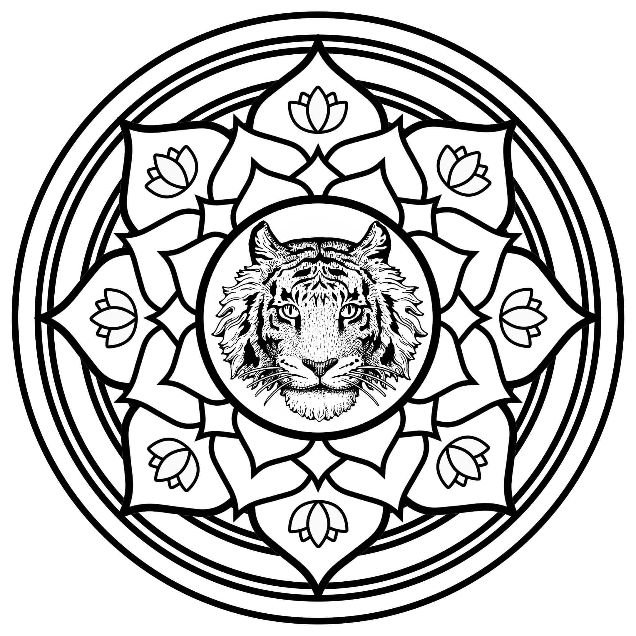 Mandala Tiger Coloring Page – Sheet 9 Mandala