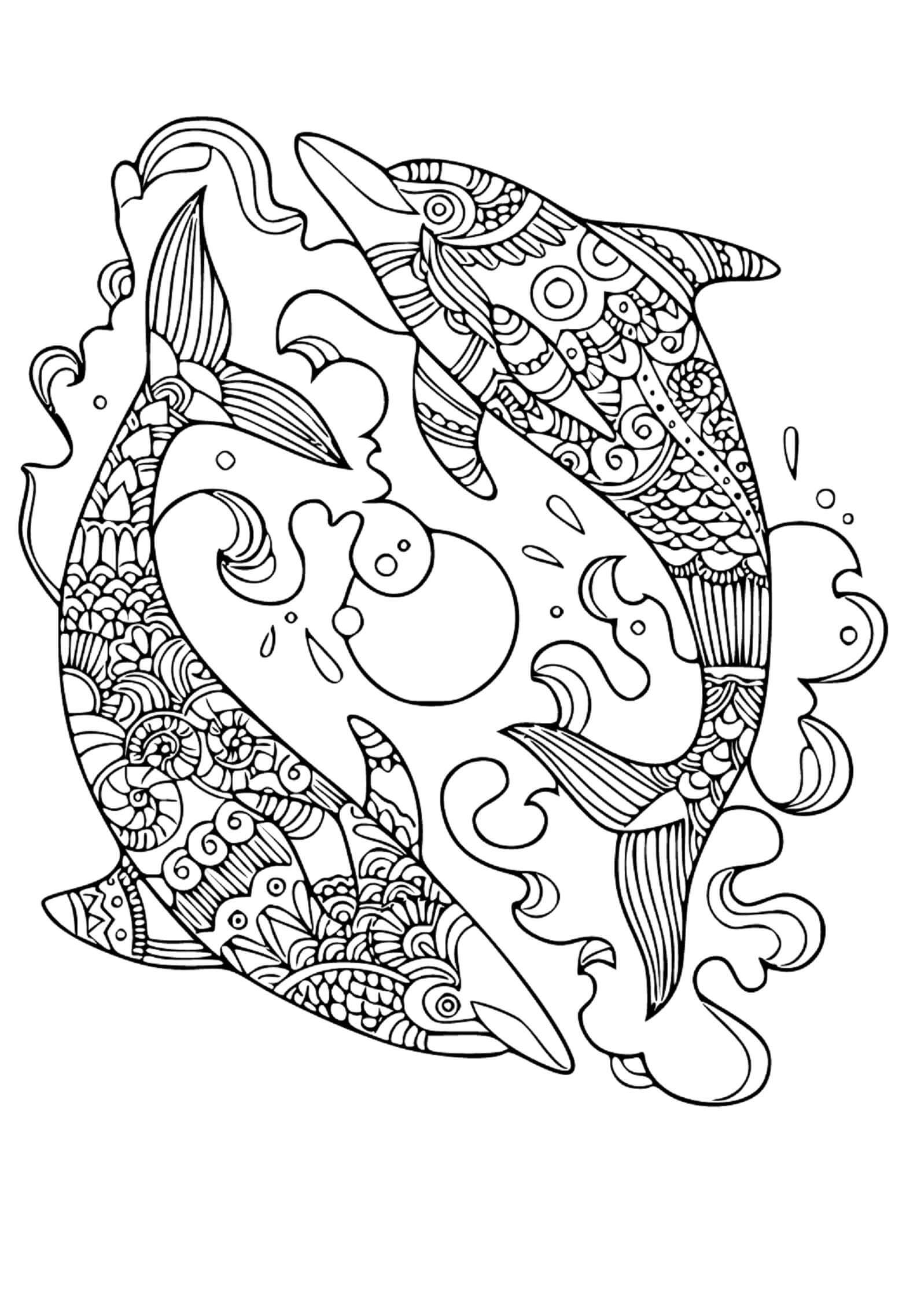 Mandala Two Dolphins Coloring Page Mandalas