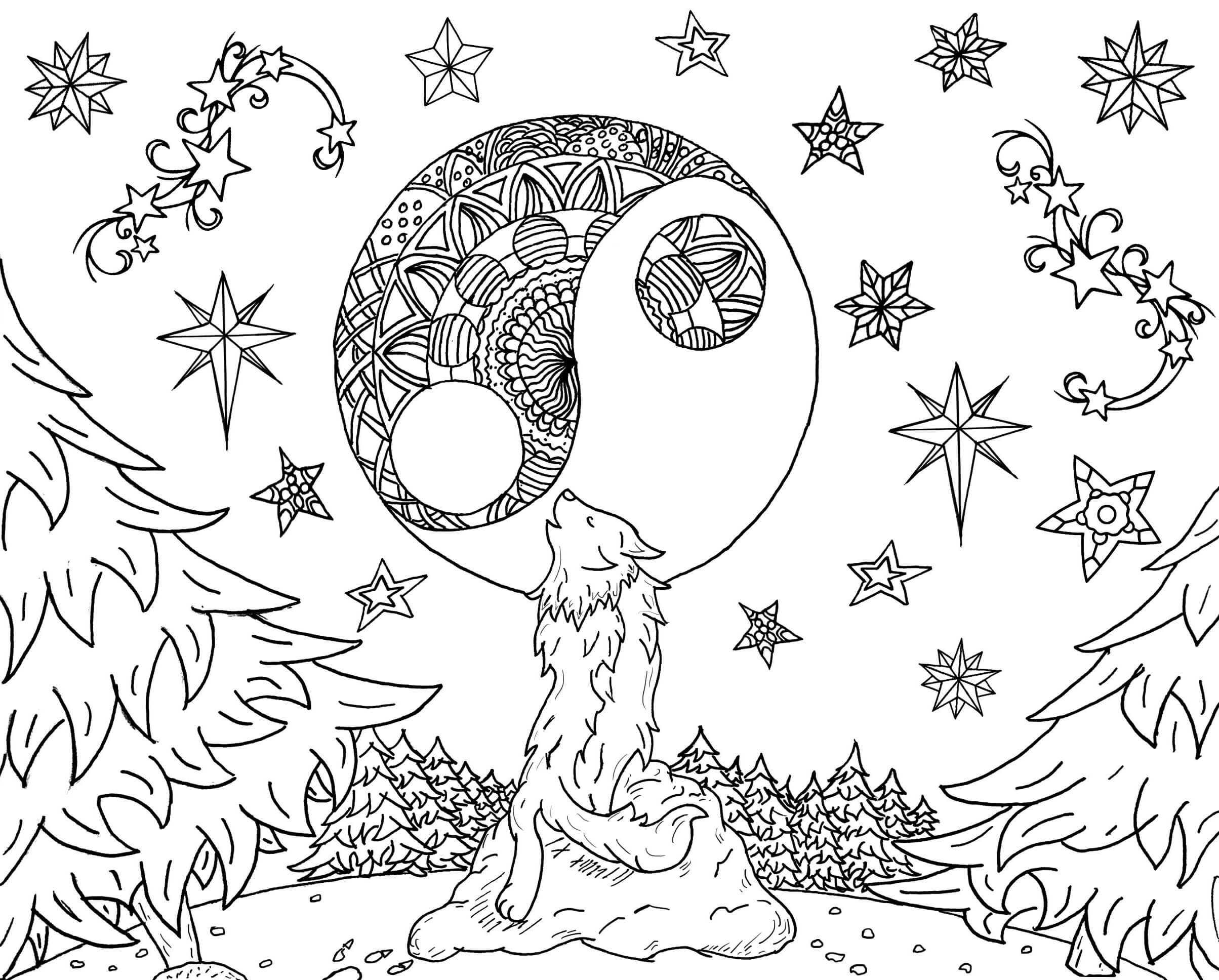 Mandala Wolf And Moon Coloring Page Mandala