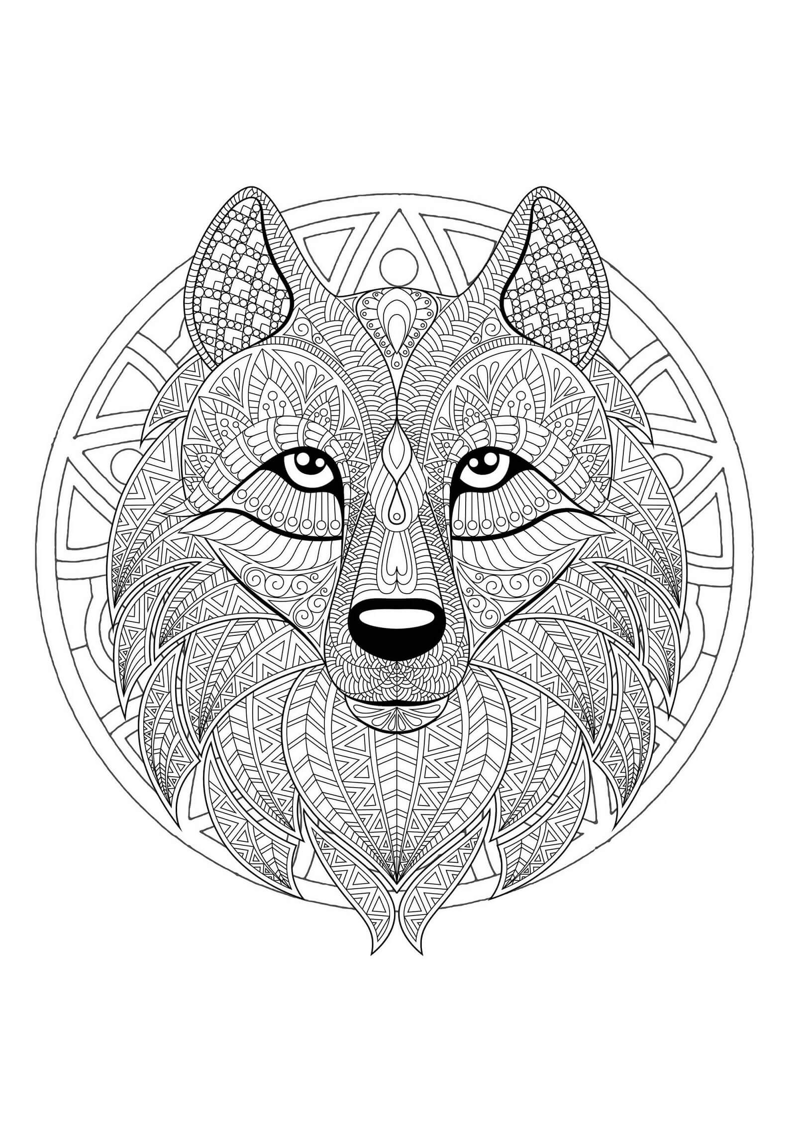Mandala Wolf Coloring Page - Sheet 4 Mandalas