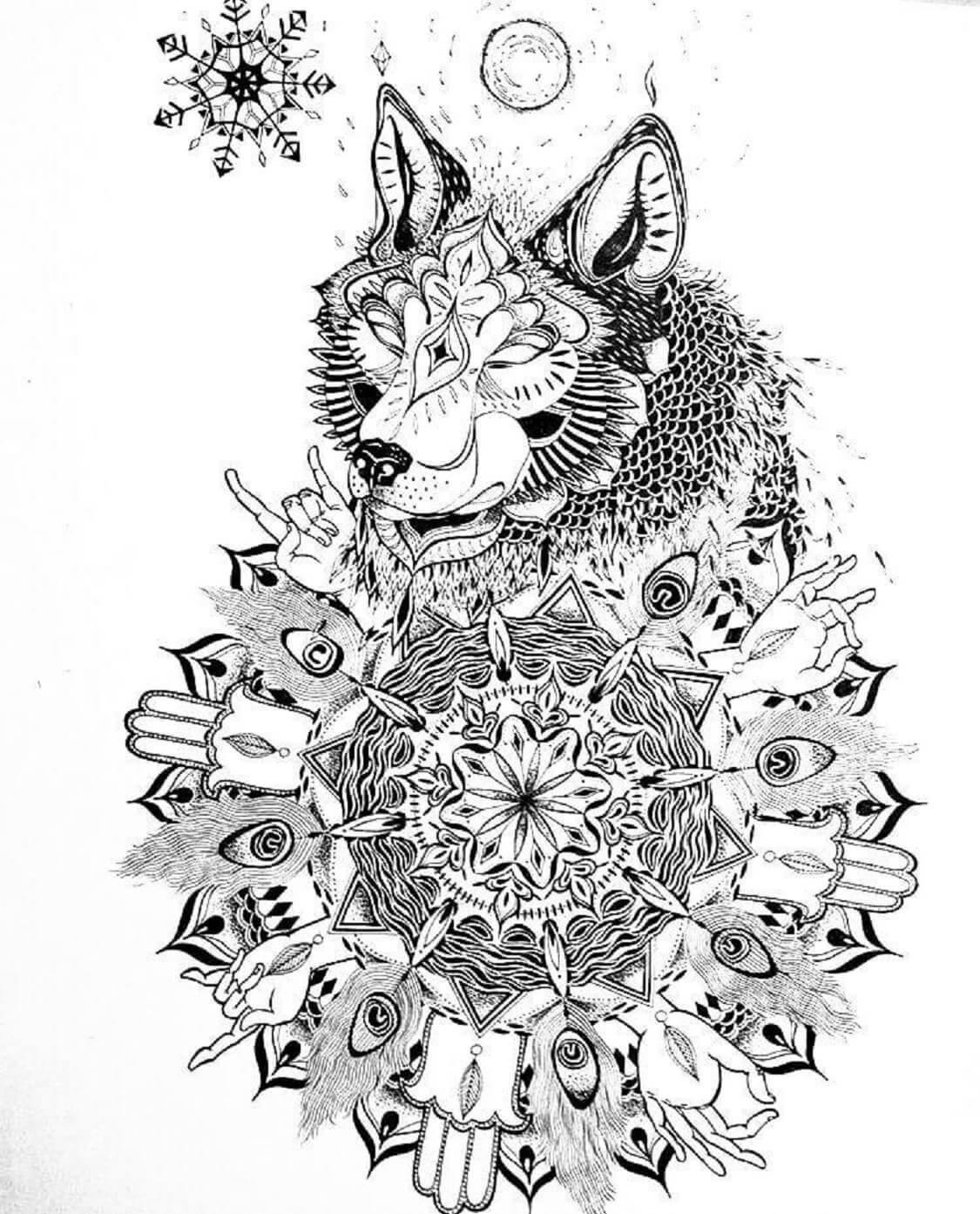 Mandala Wolf Coloring Page – Sheet 7 Mandala