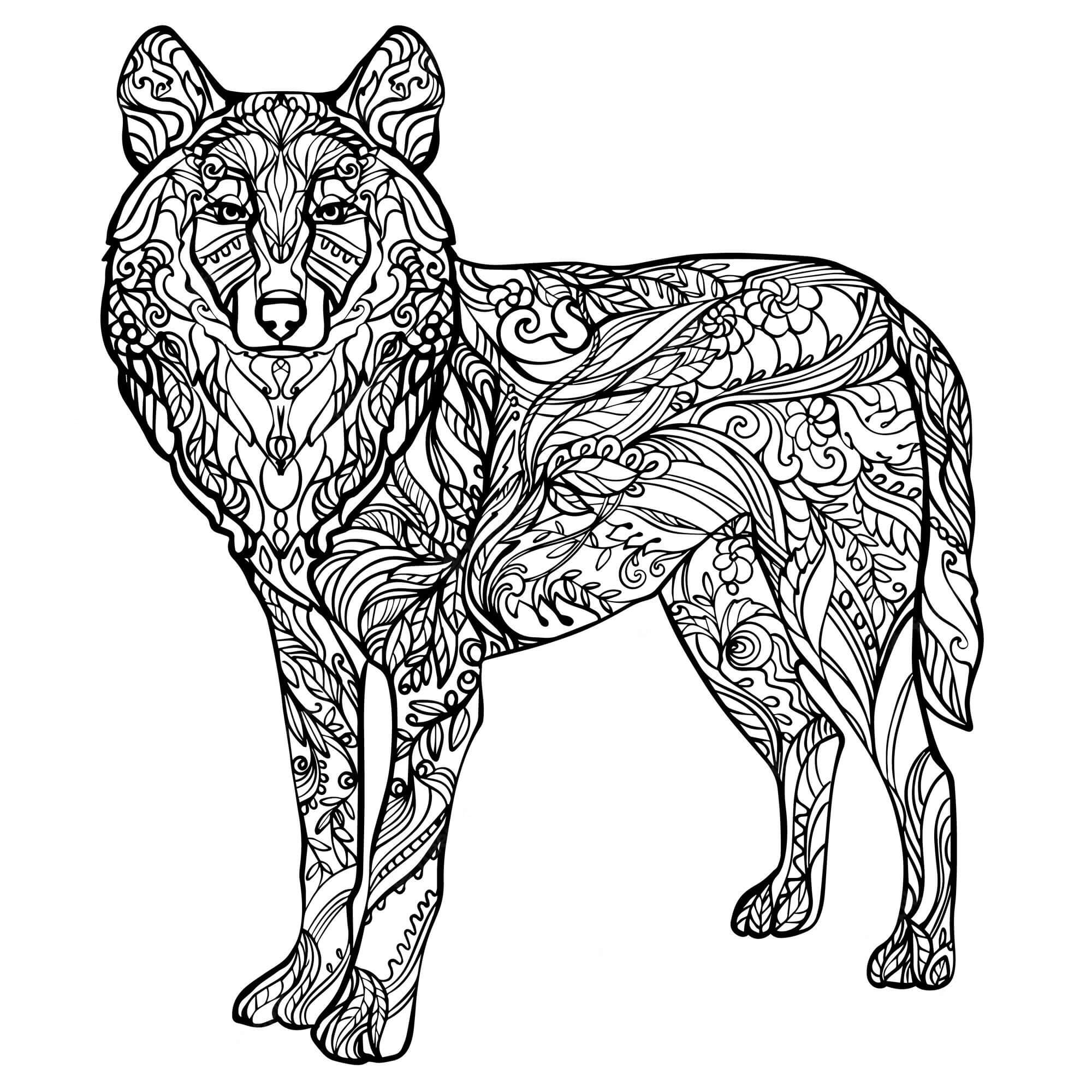 Mandala Wolf Standing Coloring Page Mandalas