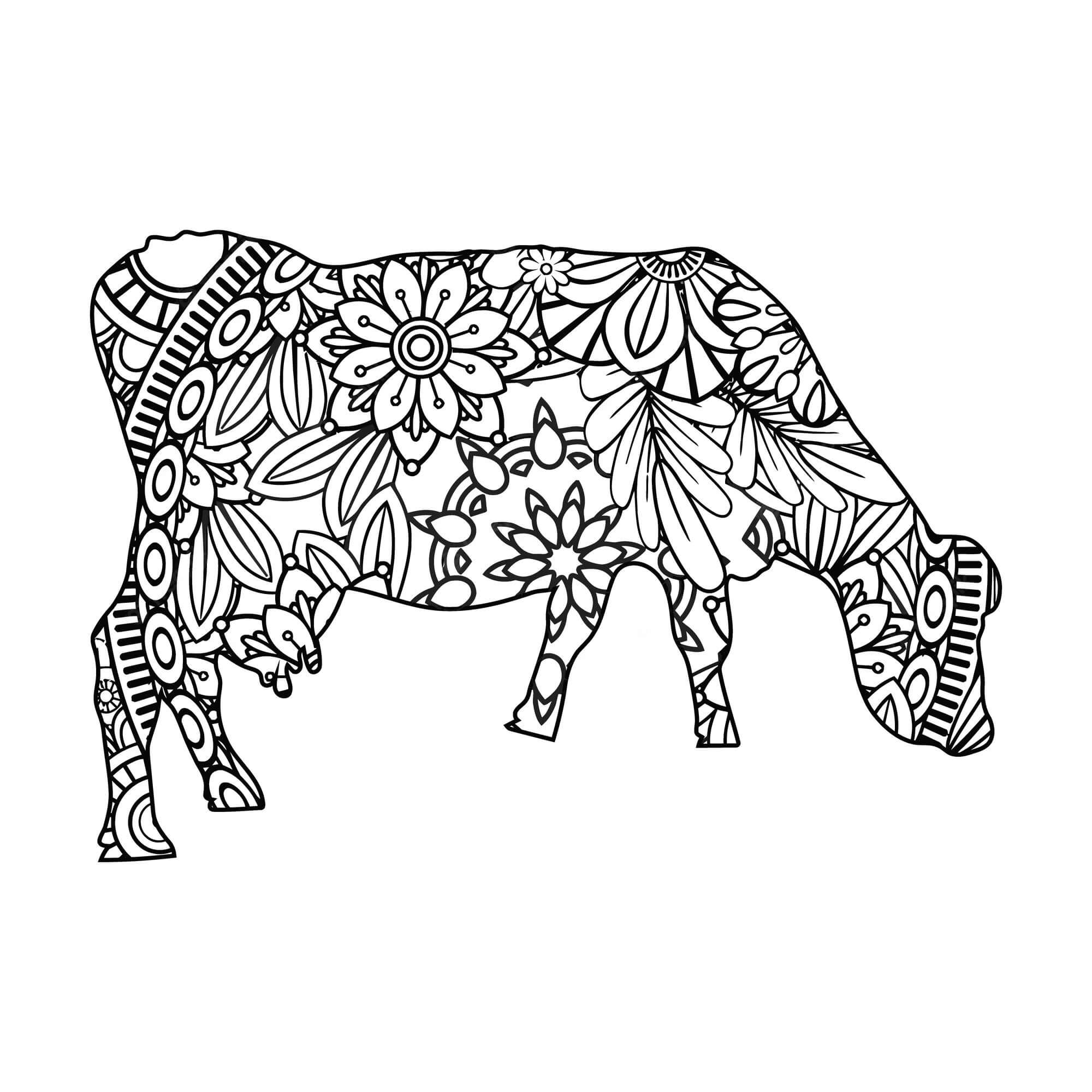 Mandala Cow Eating Coloring Page Mandalas