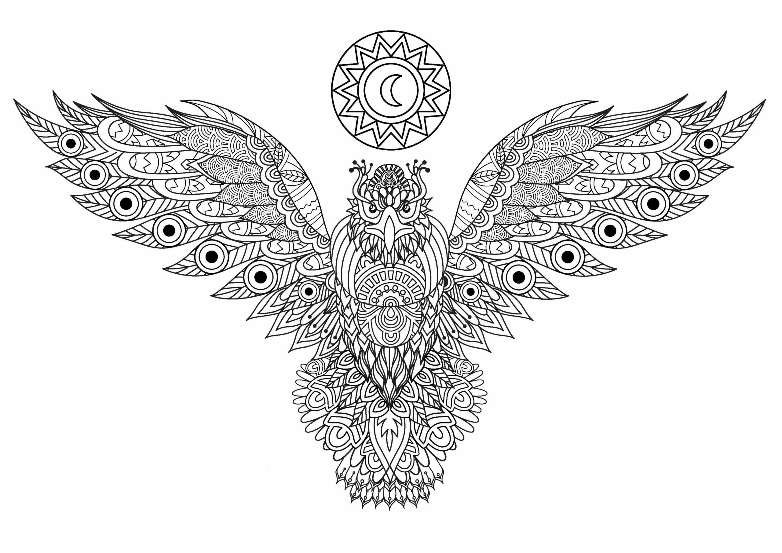 Mandala Eagle With Sun Coloring Page Mandalas