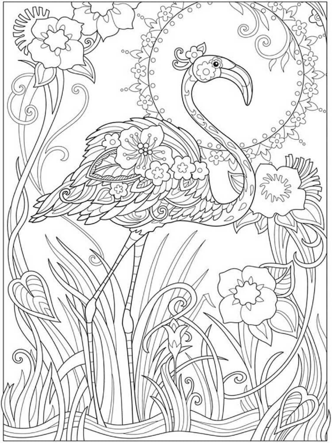 Mandala Flamingo With Flower Coloring Page Mandalas