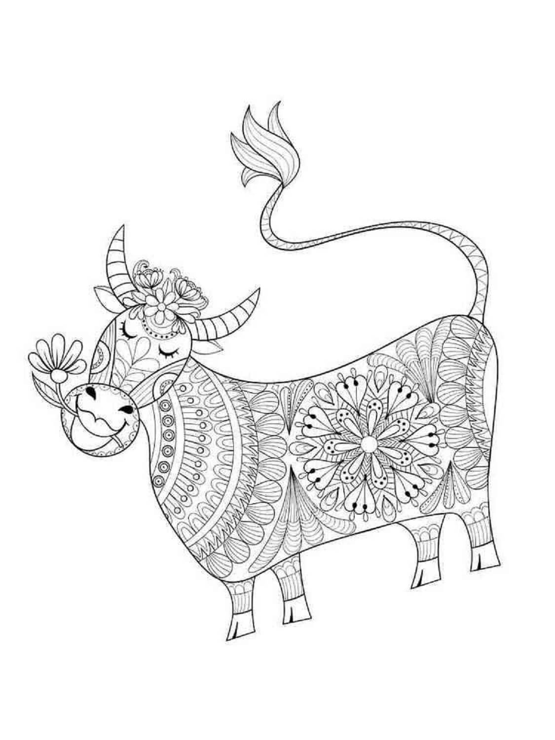 Mandala Funny Cow With Flower Coloring Page Mandalas