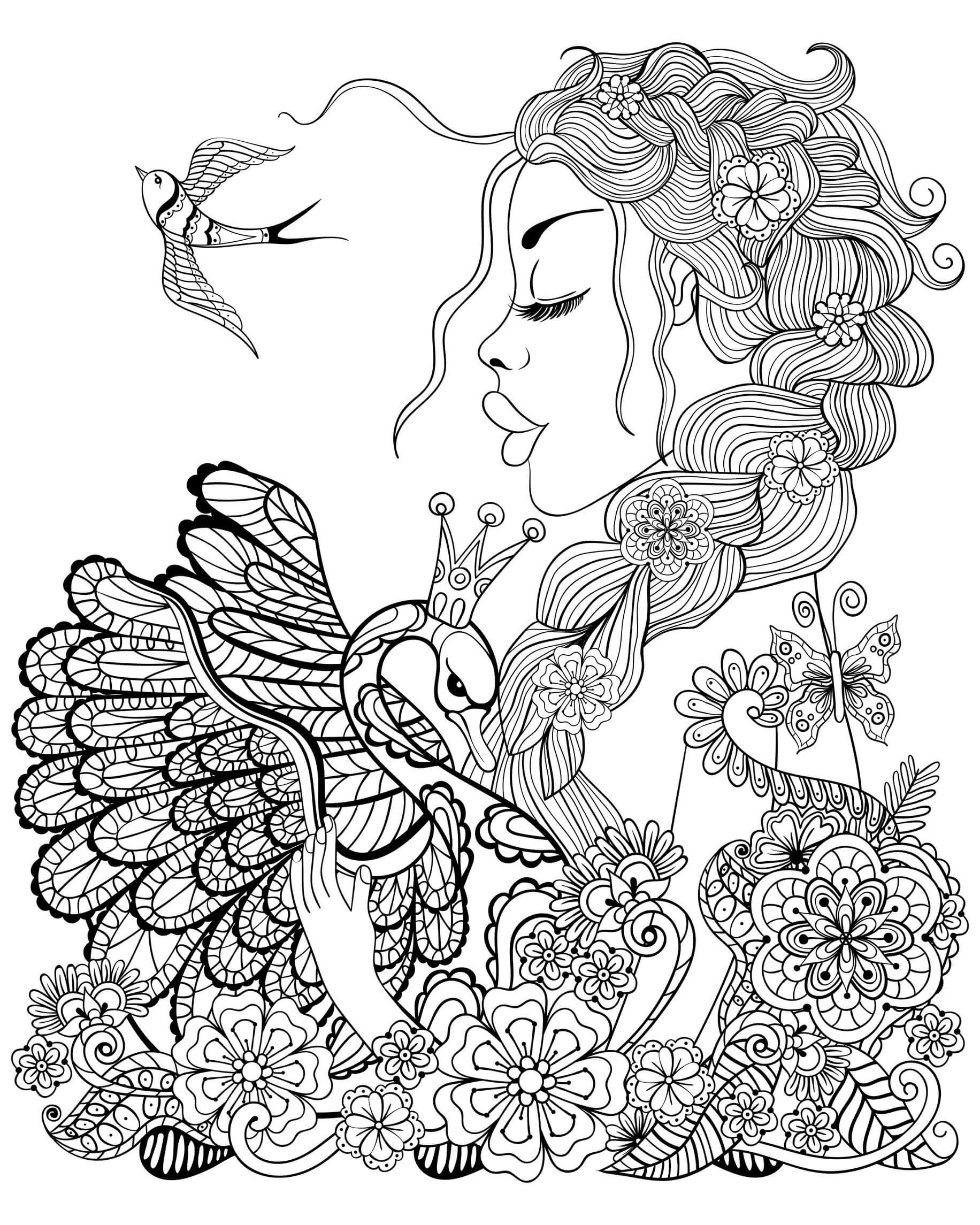 Mandala Swan And Girl Face Coloring Page Mandalas