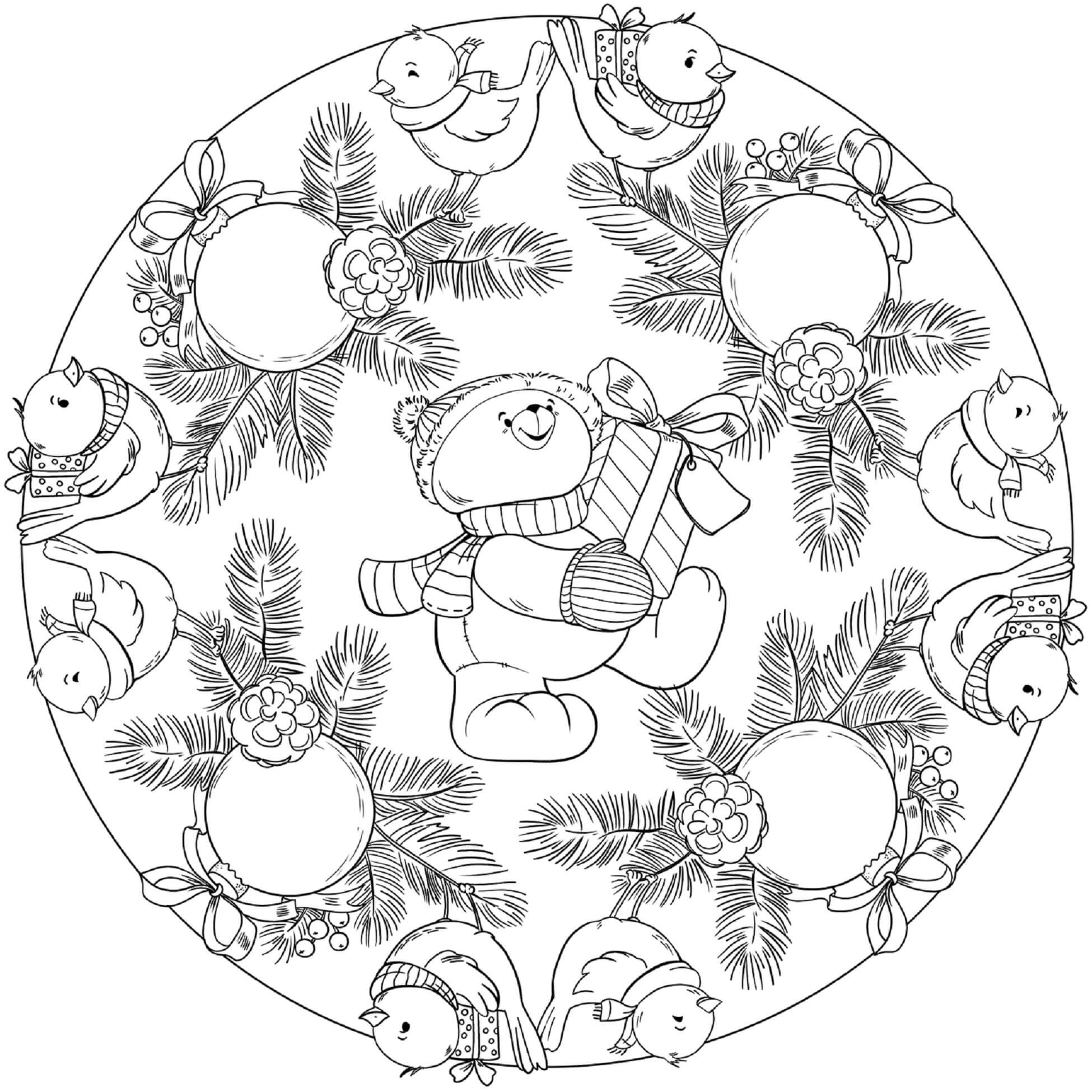Mandala Christmas Bear Coloring Page Mandalas
