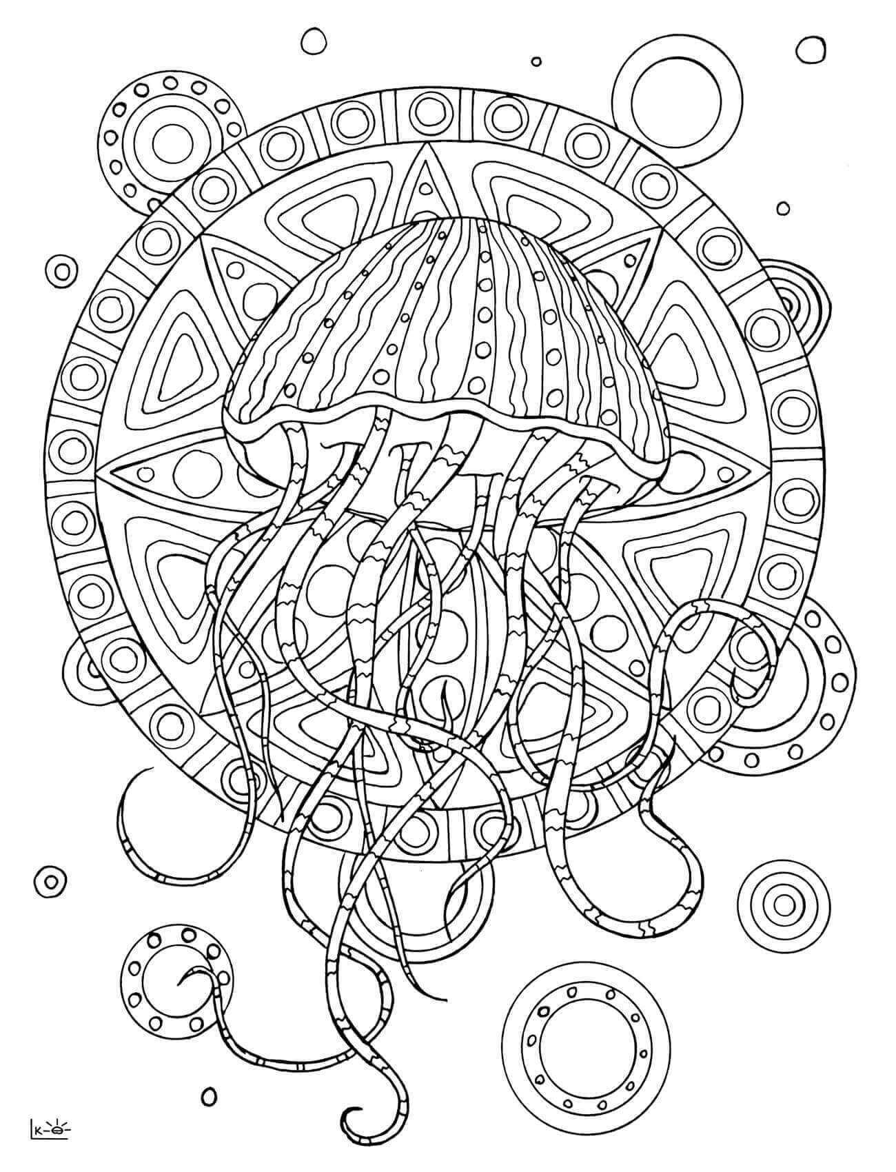 Mandala Jellyfish With Tribal Pattern Coloring Page Mandalas