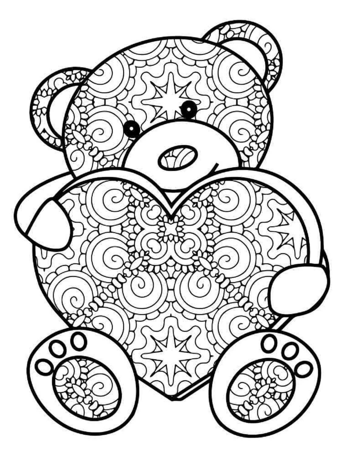 Mandala Teddy Bear Holding Heart Coloring Page Mandalas