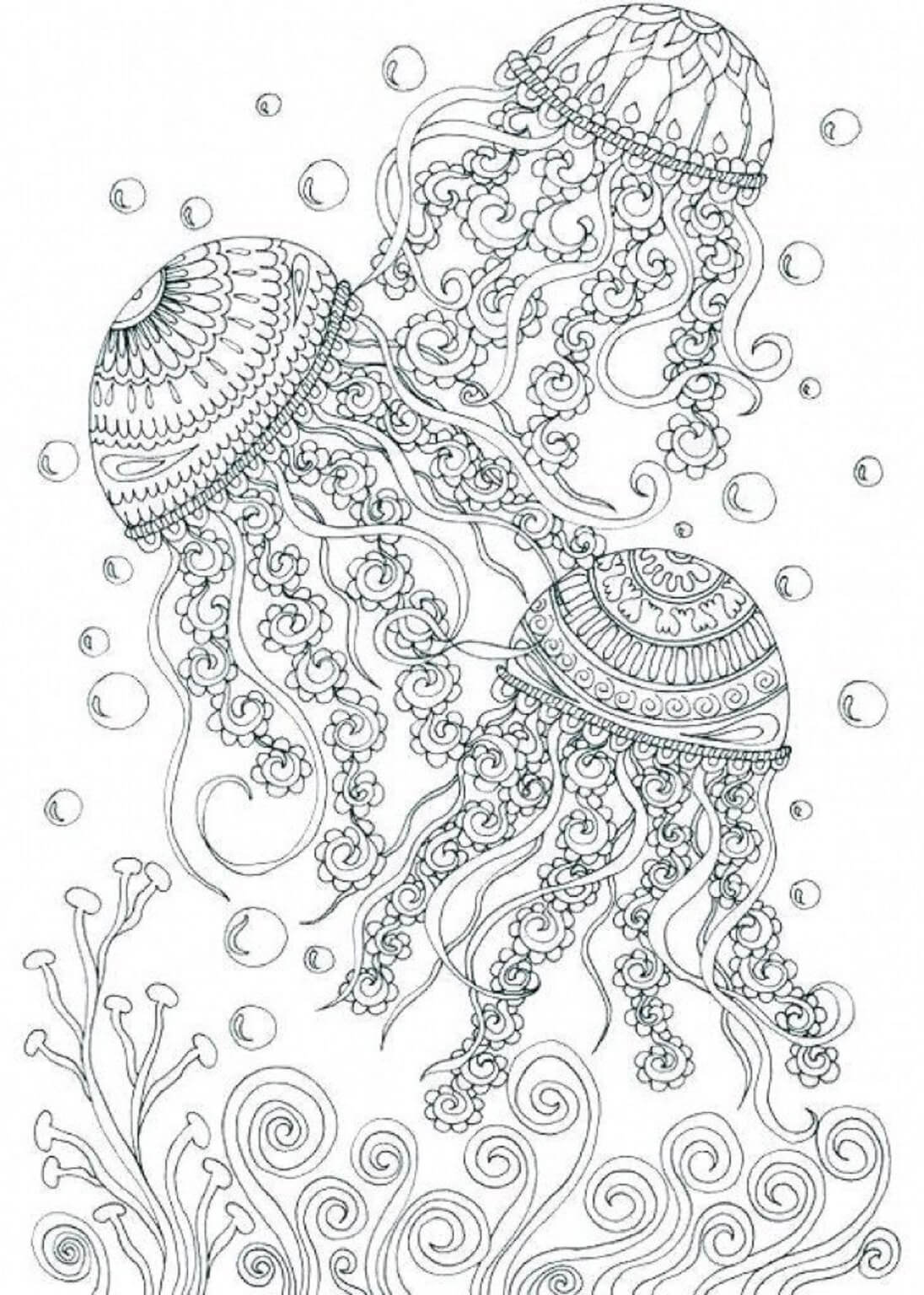Mandala Three Jellyfish Coloring Page Mandalas