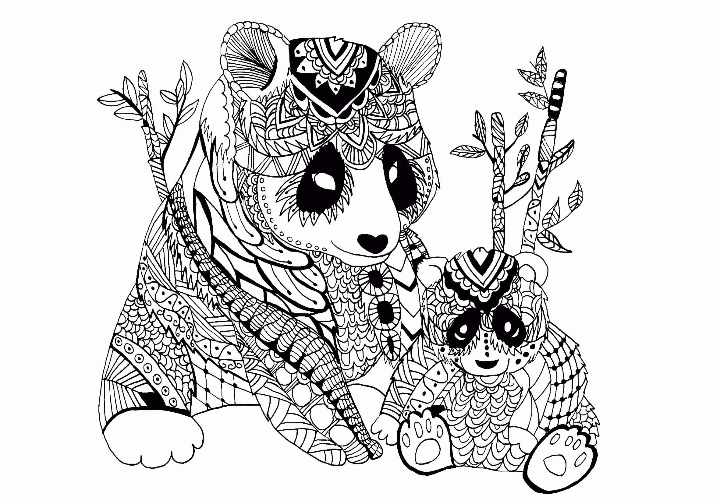 Mandala Two Panda Bears Coloring Page Mandalas