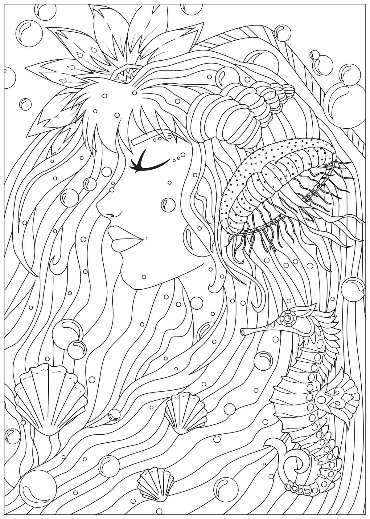 Mandala Woman, Jellyfish of the Seas Coloring Page Mandalas