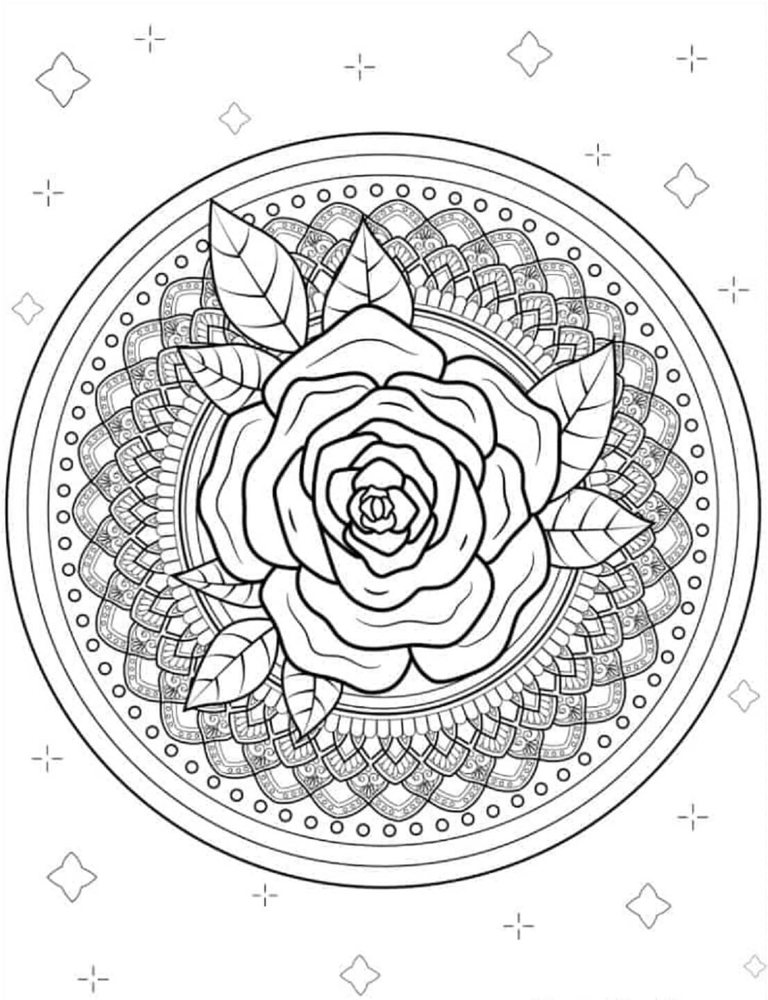 Mandala Beautiful Rose Coloring Page Mandalas