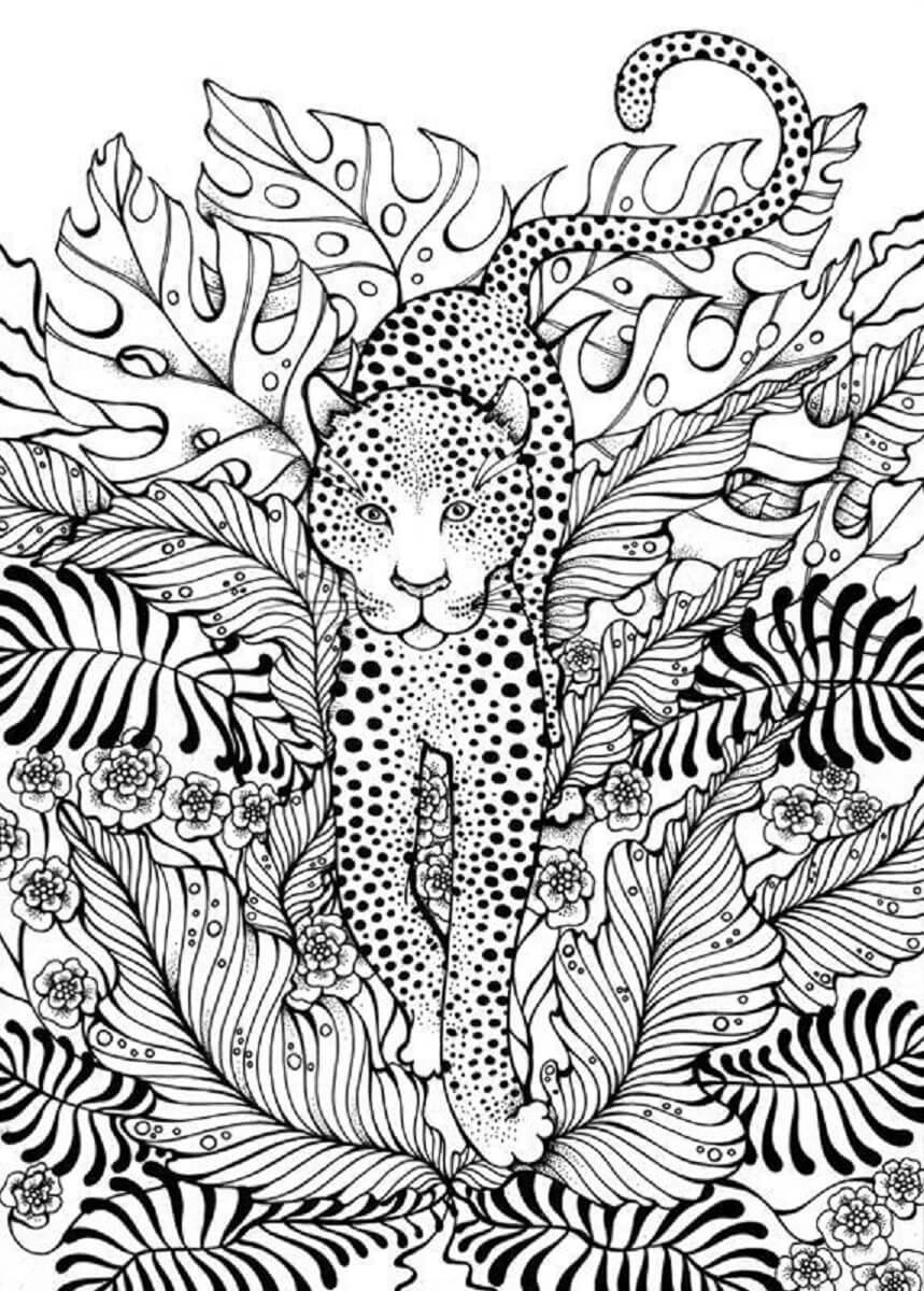 Mandala Cheetah With Leaves Coloring Page Mandalas