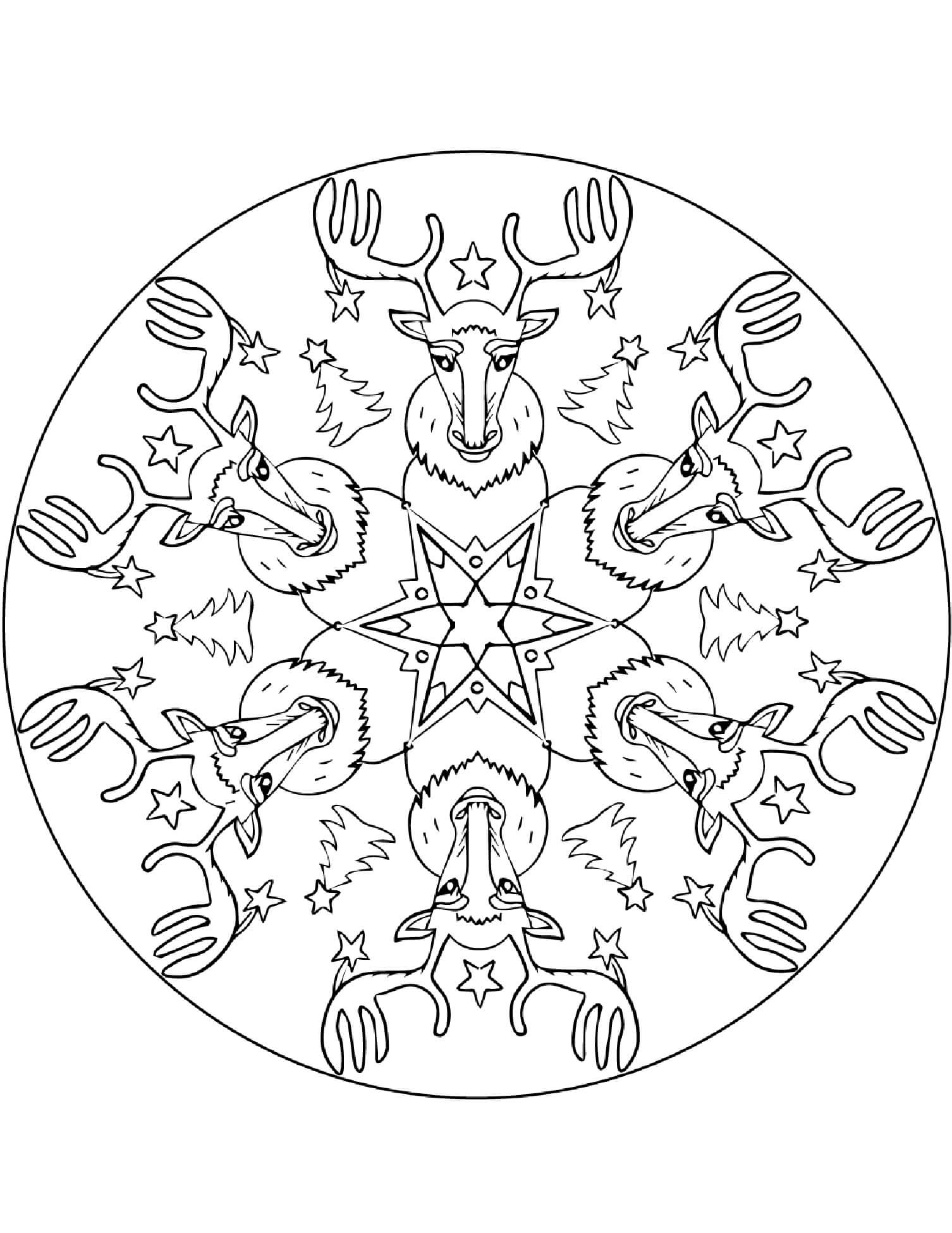 Mandala Christmas Reindeers Coloring Page Mandalas