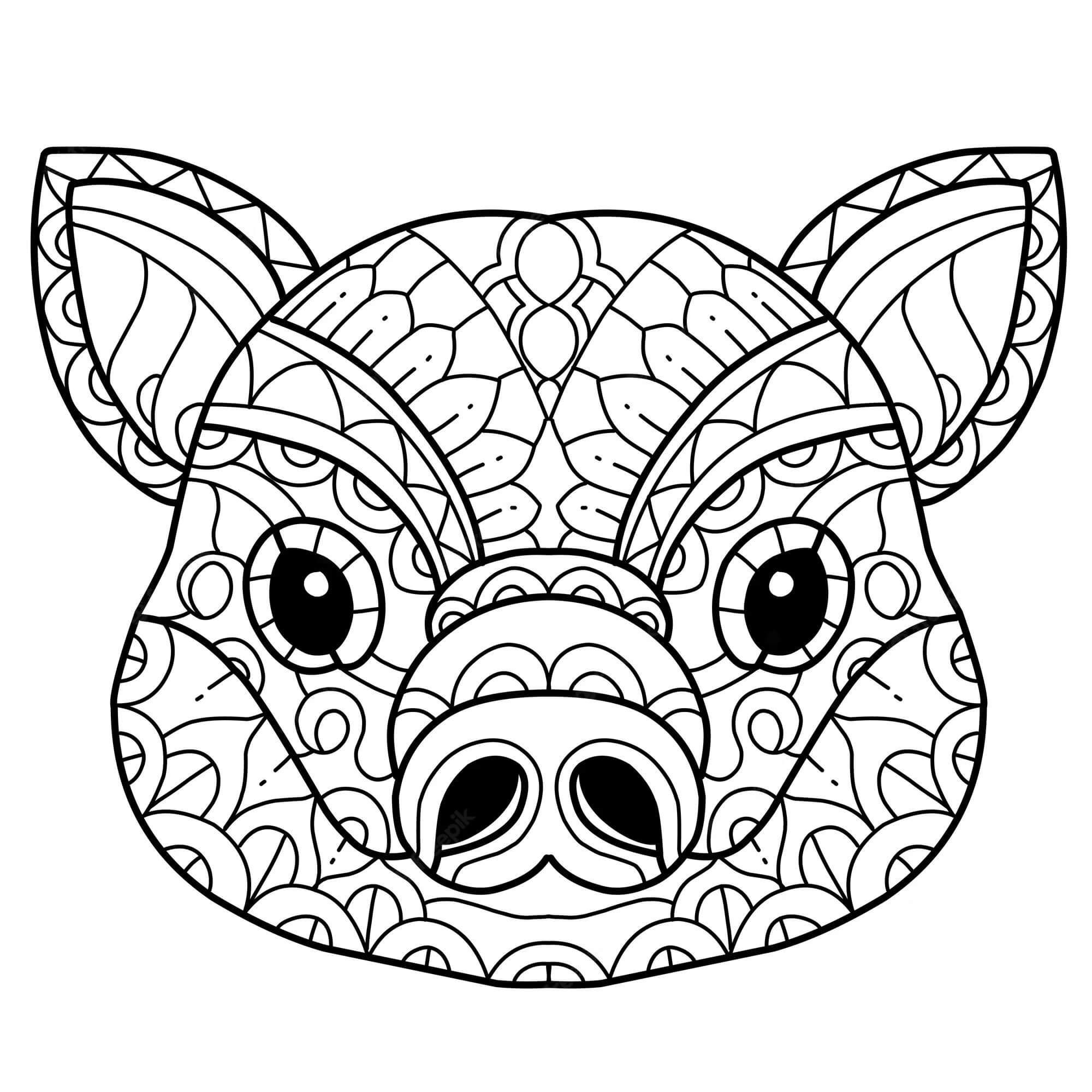 Mandala Cute Pig Head Coloring Page Mandalas