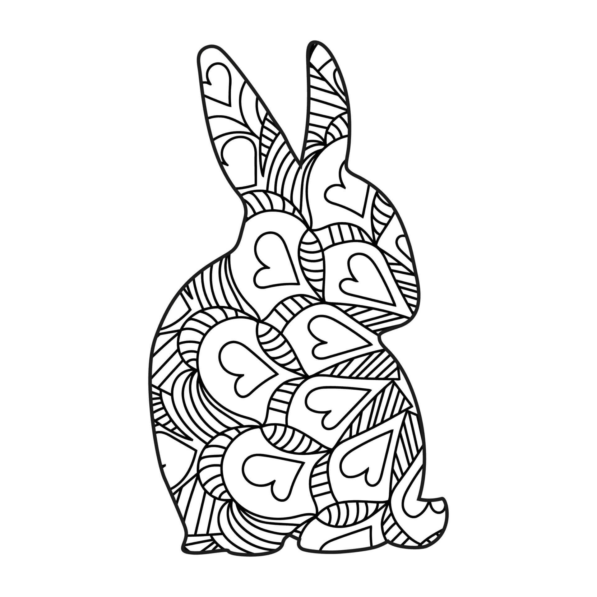 Mandala Cute Rabbit With Hearts Coloring Page Mandalas