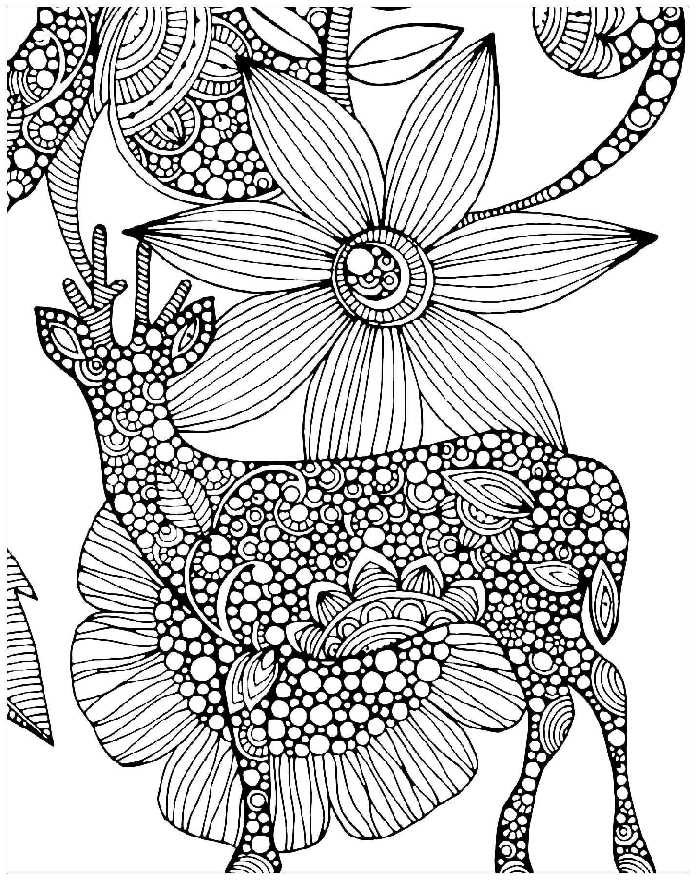 Mandala Deer With Big Flower Coloring Page Mandala