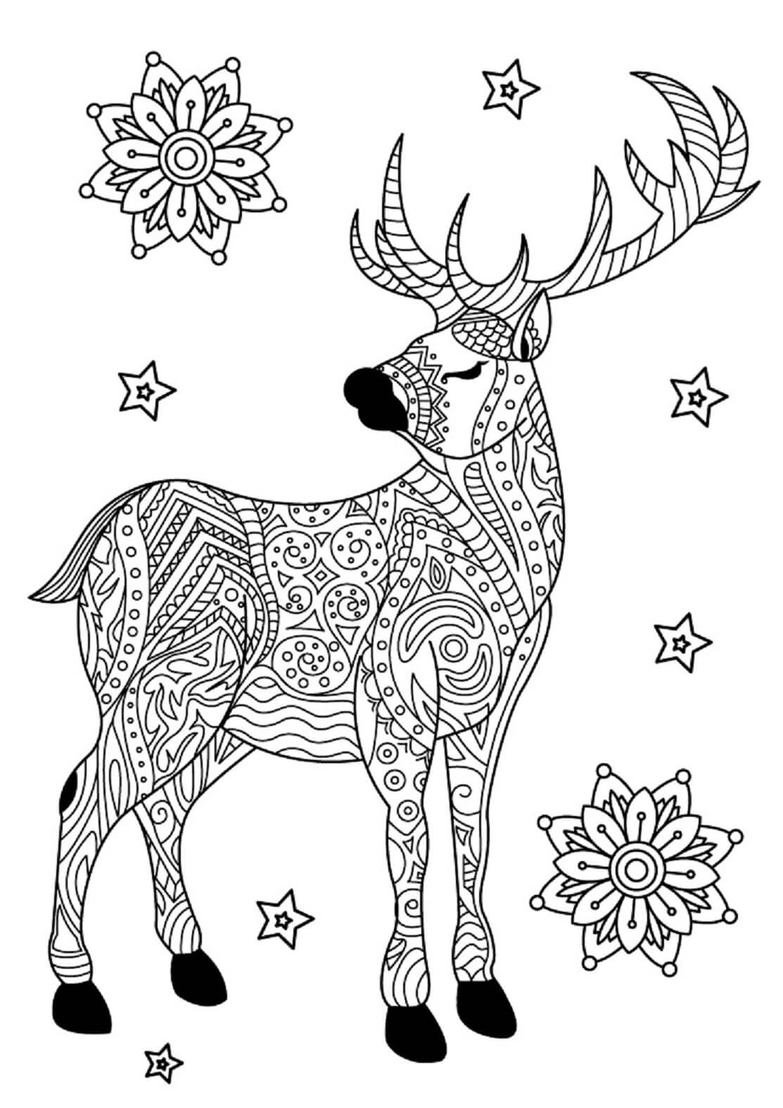 Mandala Deer With Flowers Coloring Page Mandala