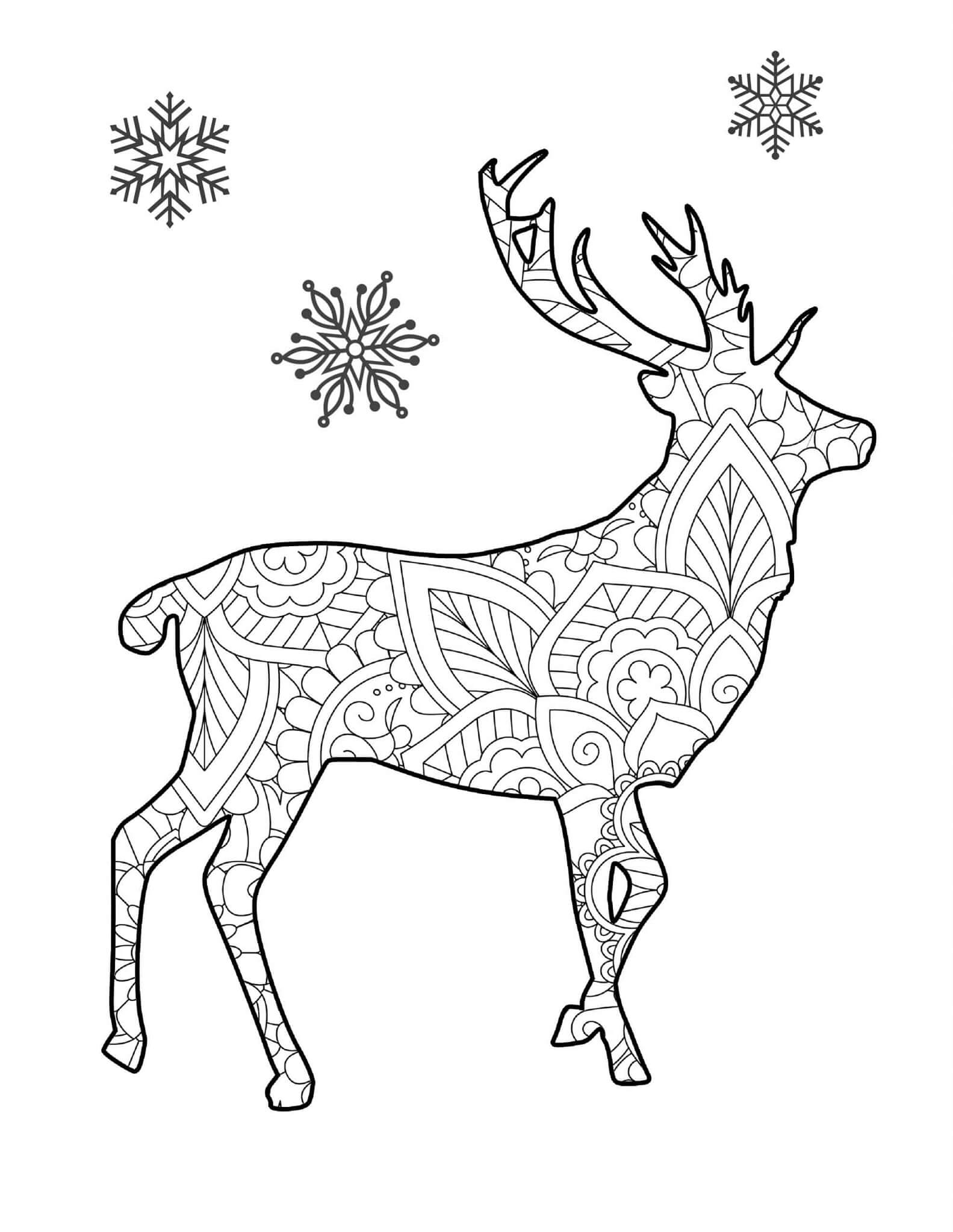 Mandala Deer With Snowflake Coloring Page Mandalas
