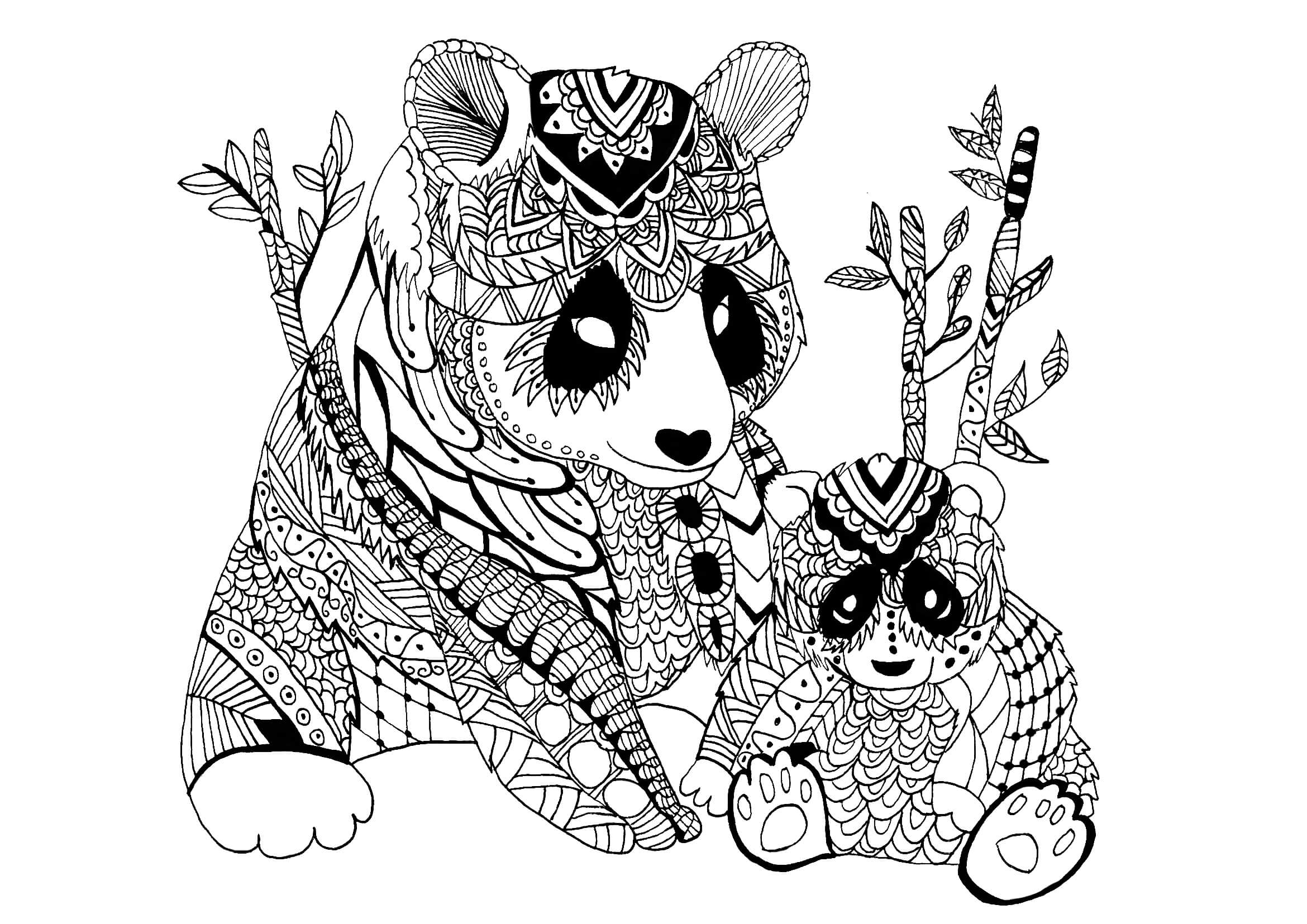 Mandala Mother And Baby Panda Coloring Page Mandala