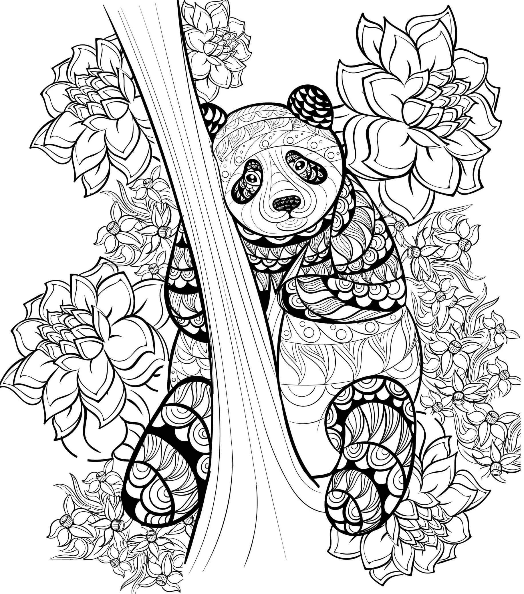 Mandala Panda With Flowers Coloring Page Mandala