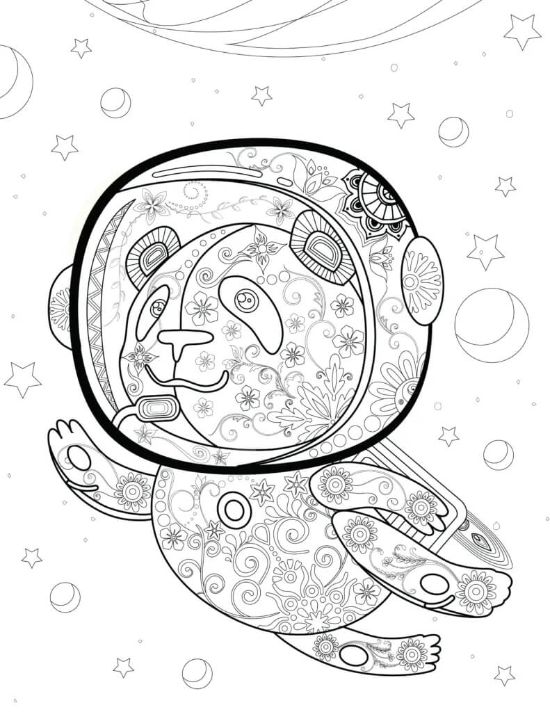 Mandala Panda in Space Coloring Page Mandala